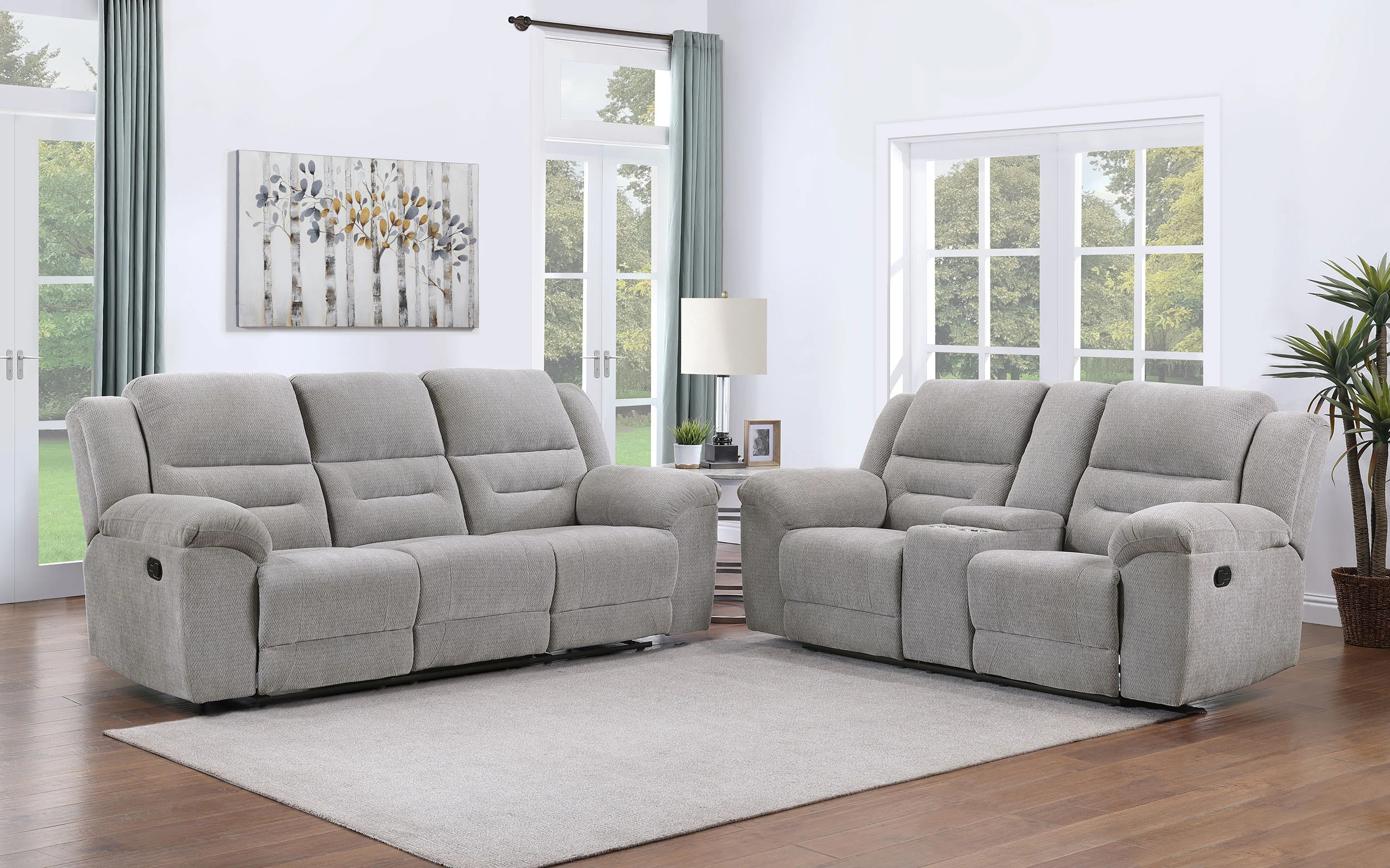 Gilson 2-Piece Grey Chenille Reclining Sofa Set - Image 5