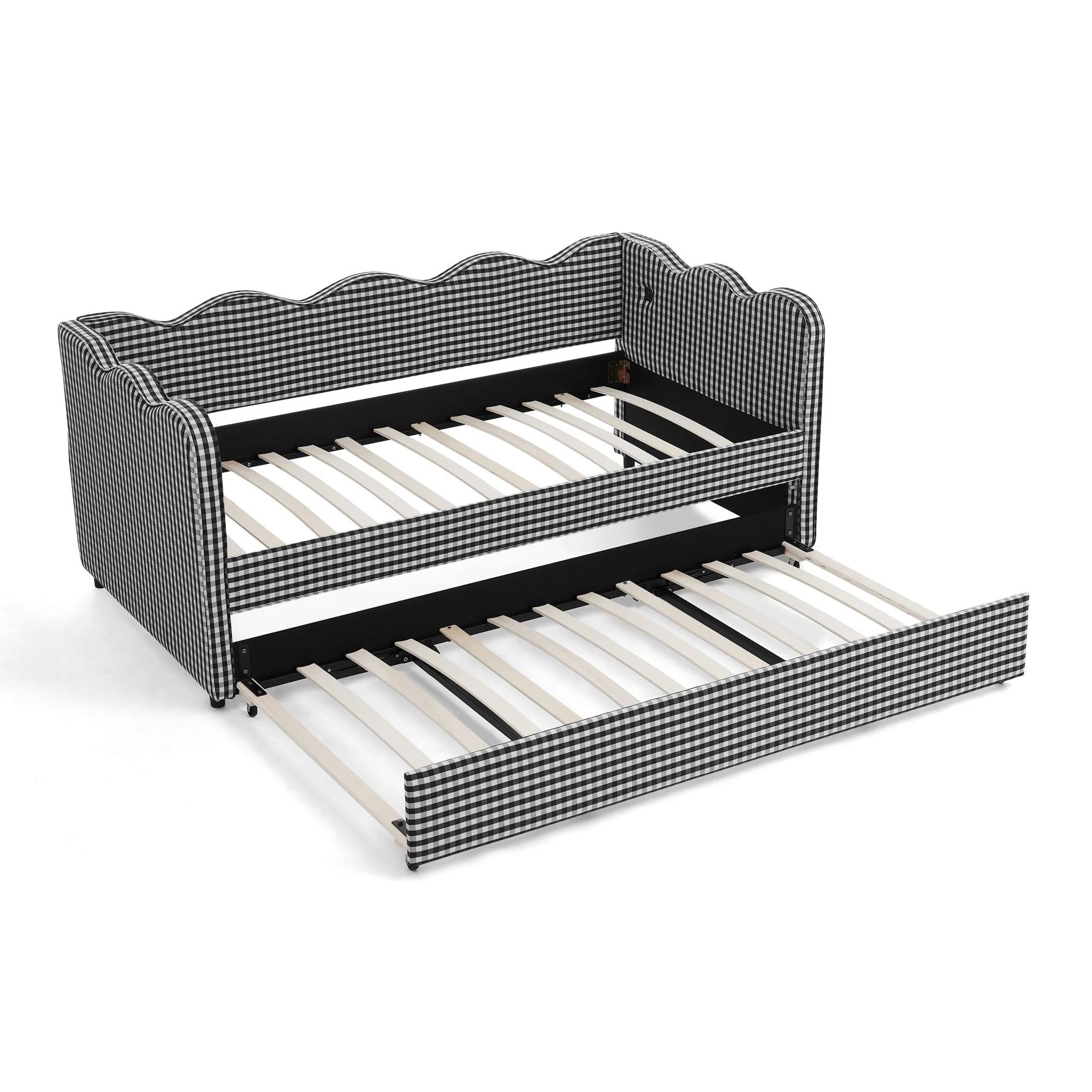 Gingham Daybed With USB Charging Port, Wave Shaped Design - Image 21