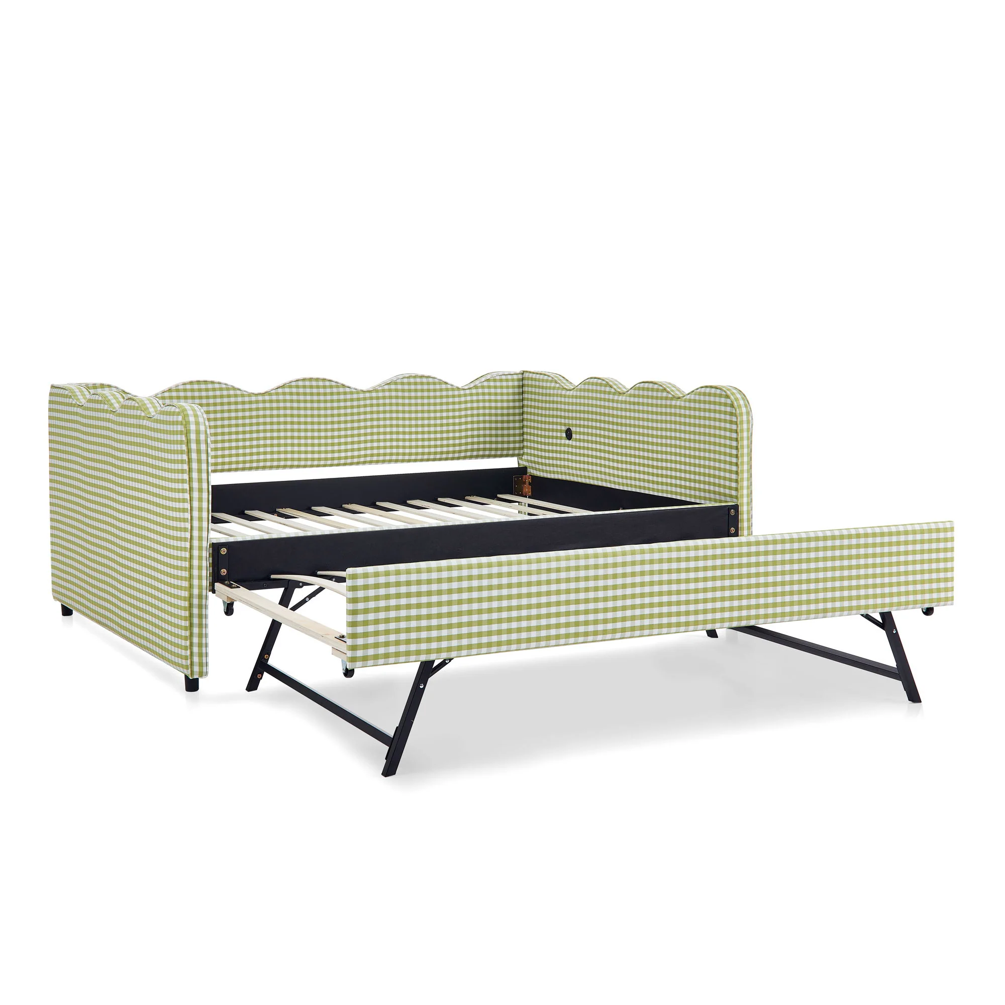 Gingham Daybed With USB Charging Port, Wave-Shaped Design - Image 11