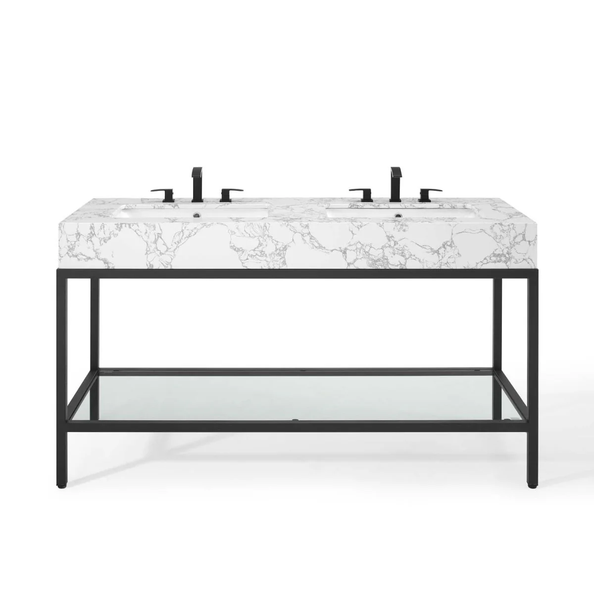 Glam Bathroom Vanity with Marble Basin & Glass Shelf – Contemporary Glam Design - Image 45