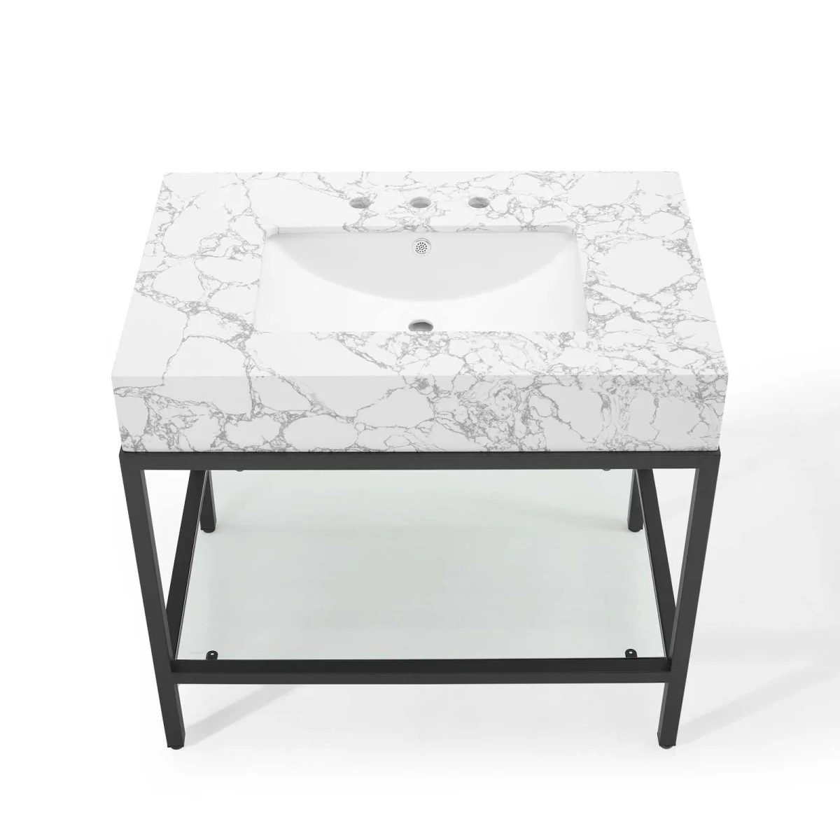 Glam Bathroom Vanity with Marble Basin & Glass Shelf – Contemporary Glam Design - Image 7