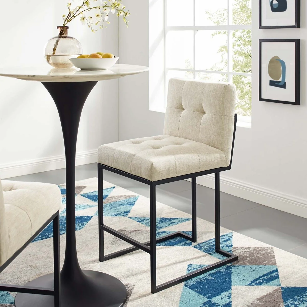 Glam Deco Biscuit Tufted Fabric Counter Stool - Image 2