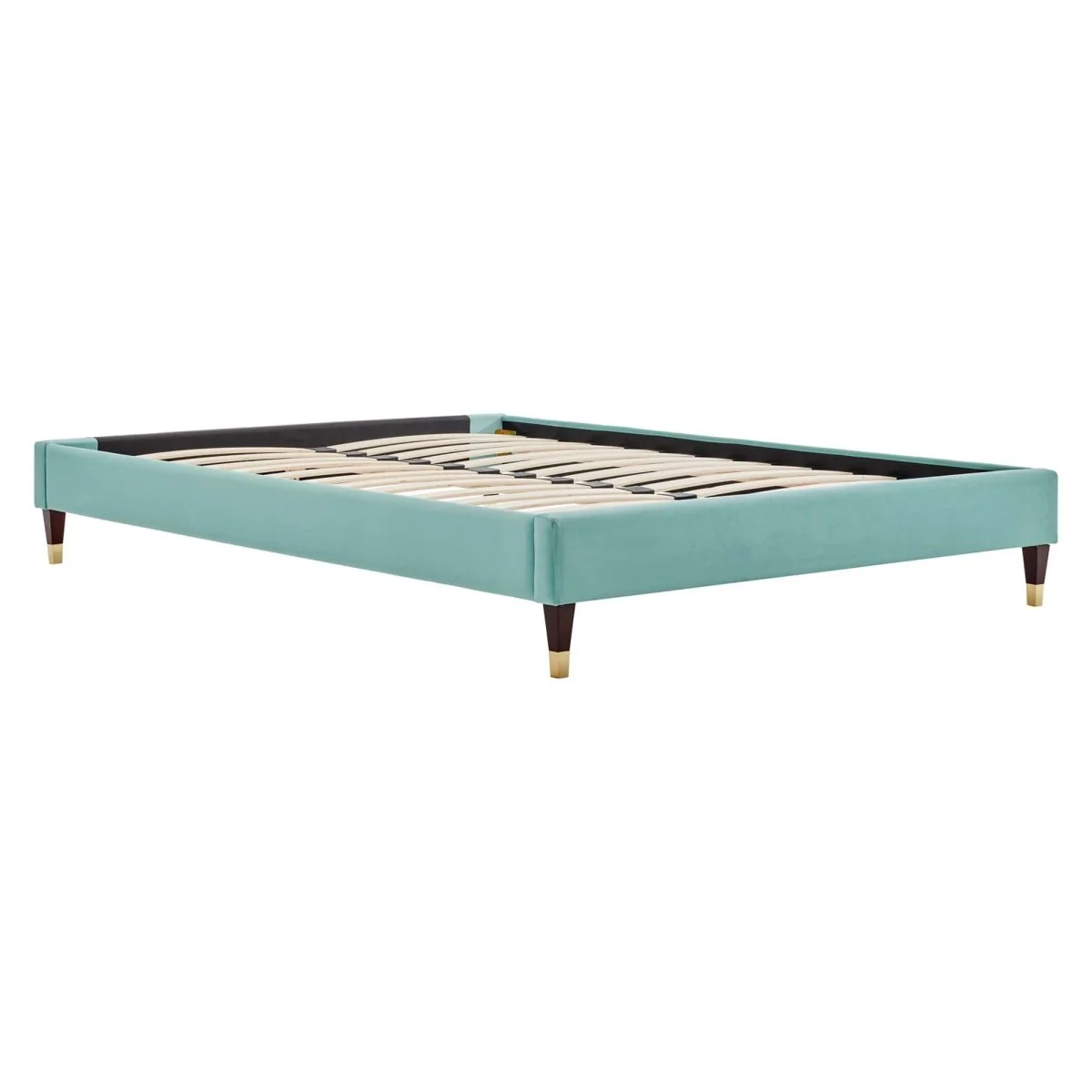 Glam Deco Performance Velvet Platform Bed Frame with Gold Detailed Wood Legs - Image 18