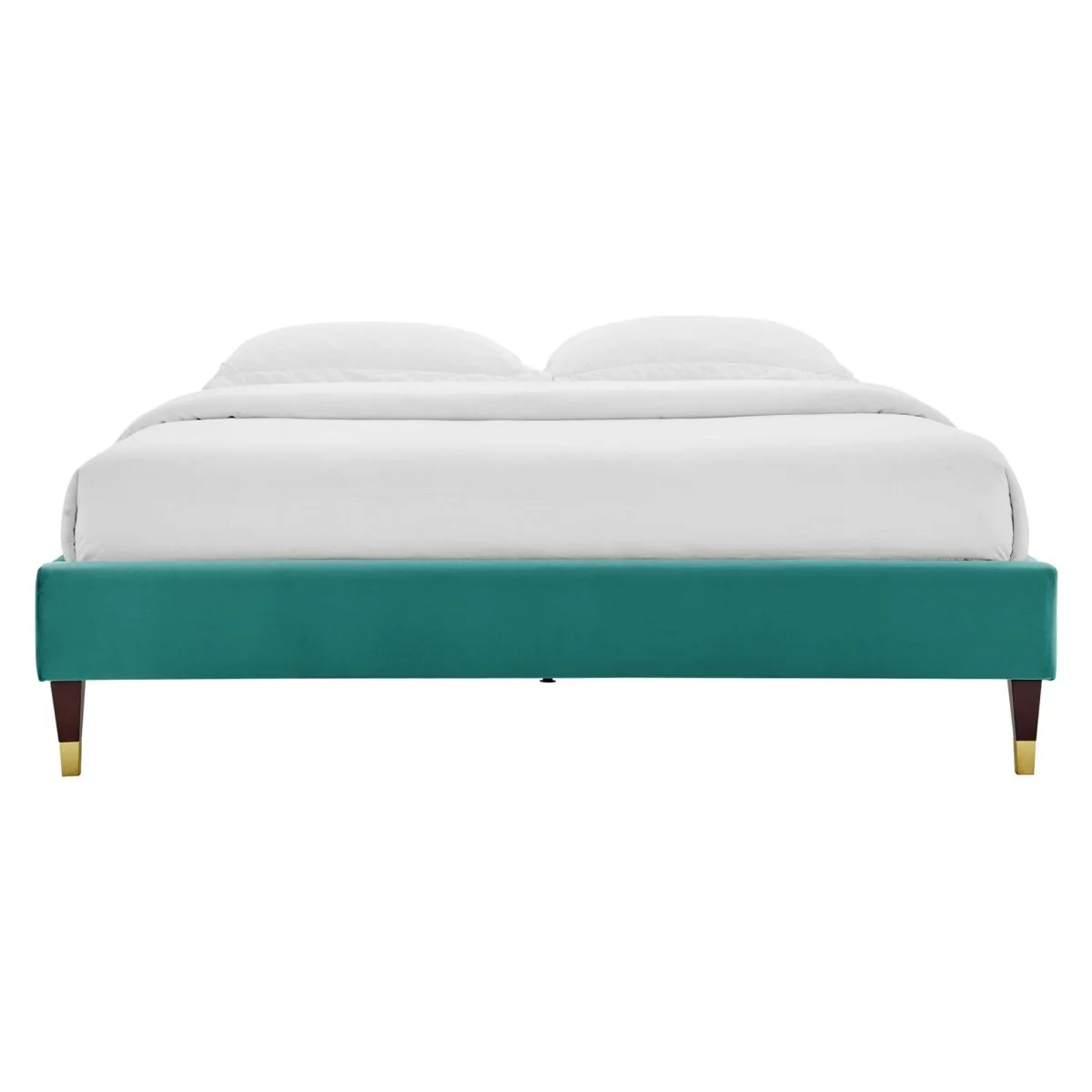 Glam Deco Performance Velvet Platform Bed Frame with Gold Detailed Wood Legs - Image 29