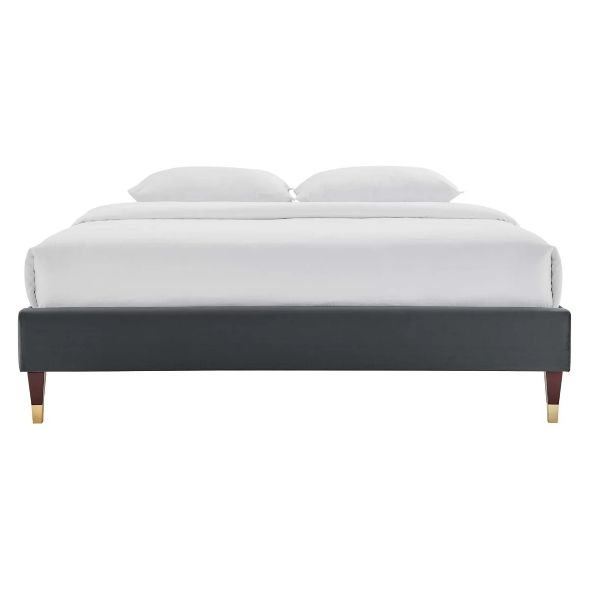 Glam Deco Performance Velvet Platform Bed Frame with Gold Detailed Wood Legs - Image 65