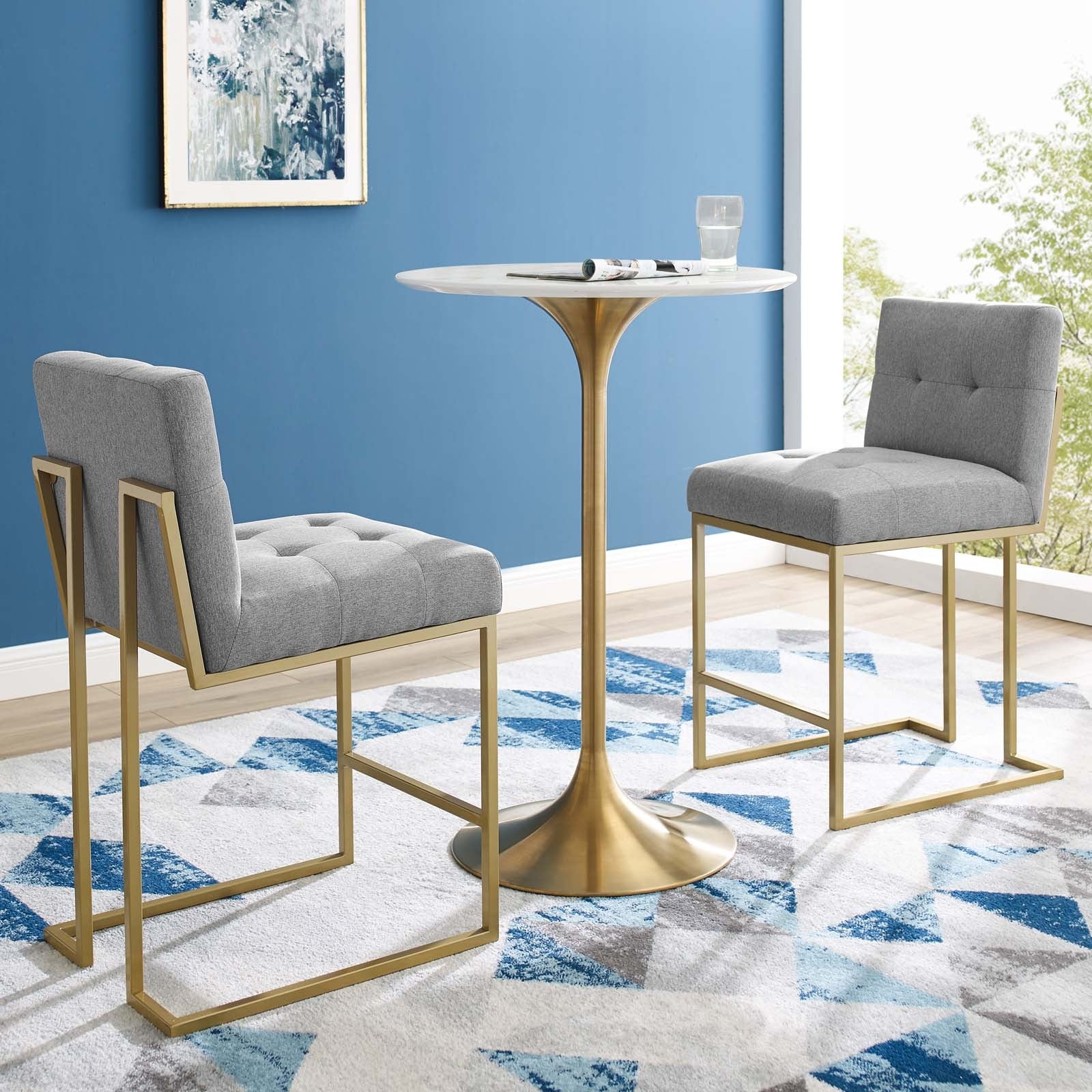 Glam Deco Upholstered Fabric Counter Stools Set of 2 with Gold Metal Base - Image 9