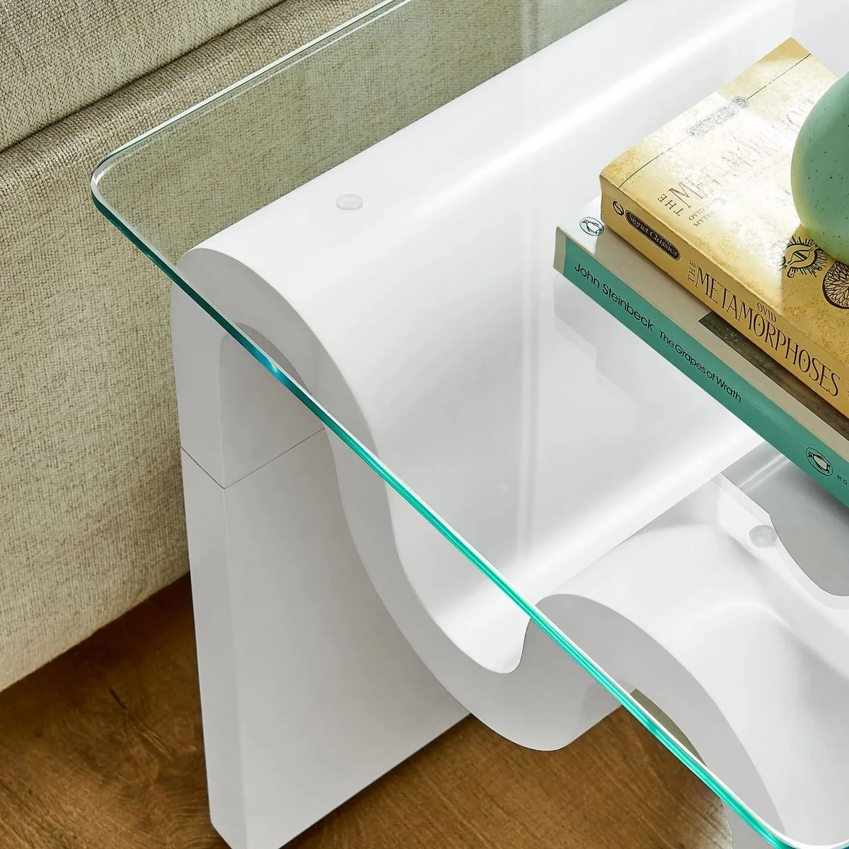 Glass Top Side Table with Wave Base – 17 Inch - Image 36