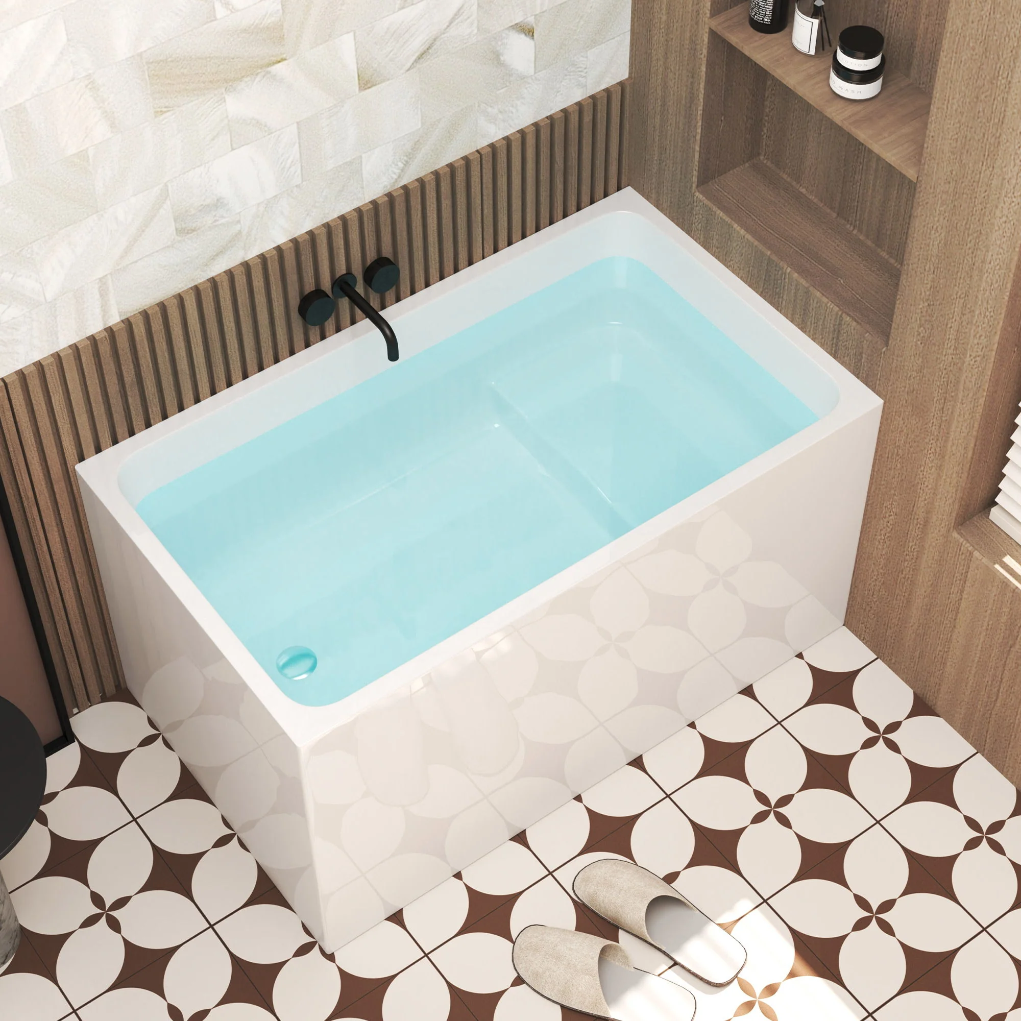 Gloss Freestanding Bathtub With Built In Seat - Image 15