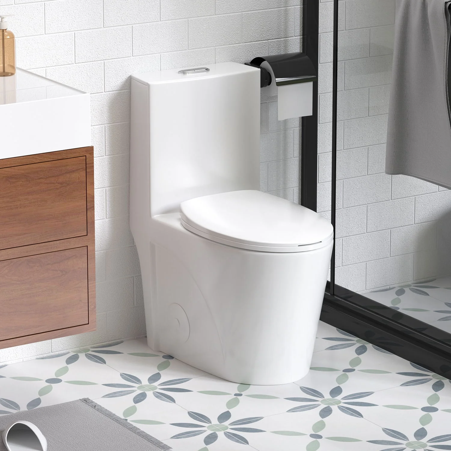 Glossy Tornado Flush 1 Piece Toilet With Dual Flush, Soft Close Seat - Gloss White - Image 9