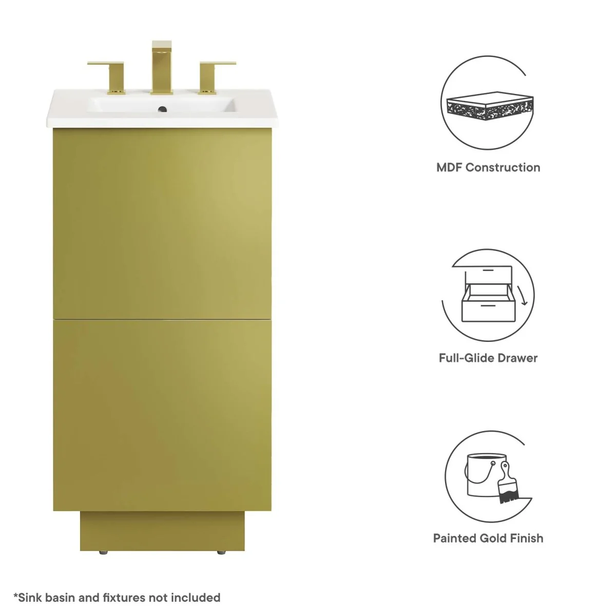 Gold Finish Bathroom Vanity Cabinet with Drawer – Sink Basin Not Included - Image 2