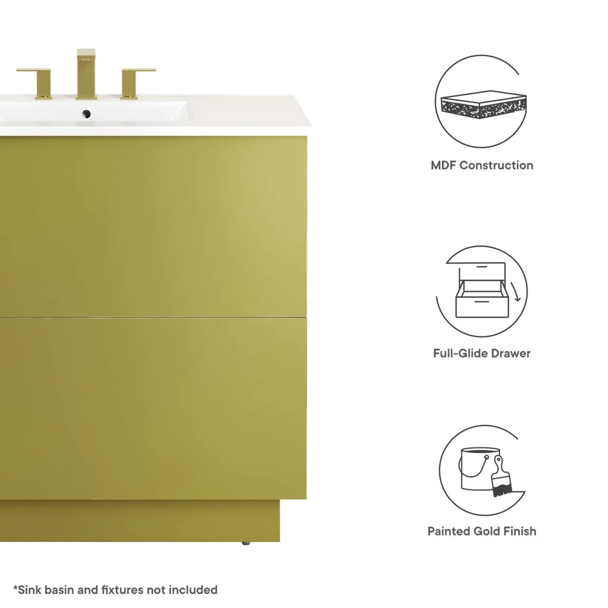 Gold Finish Bathroom Vanity Cabinet with Drawer – Sink Basin Not Included - Image 29