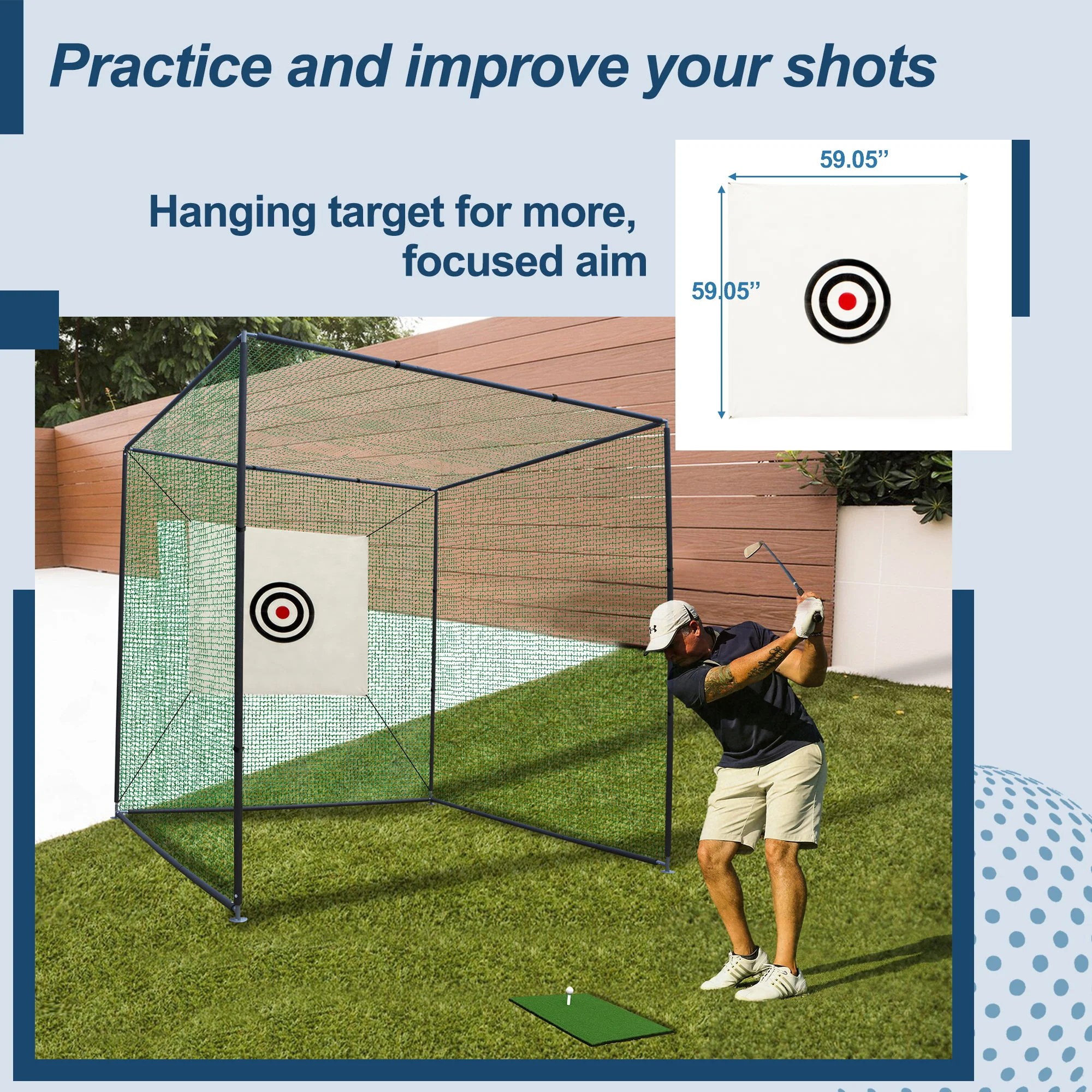 Golf Practice Net Cage With Metal Frame Hitting Net Kit Indoor Outdoor - Black - Image 9