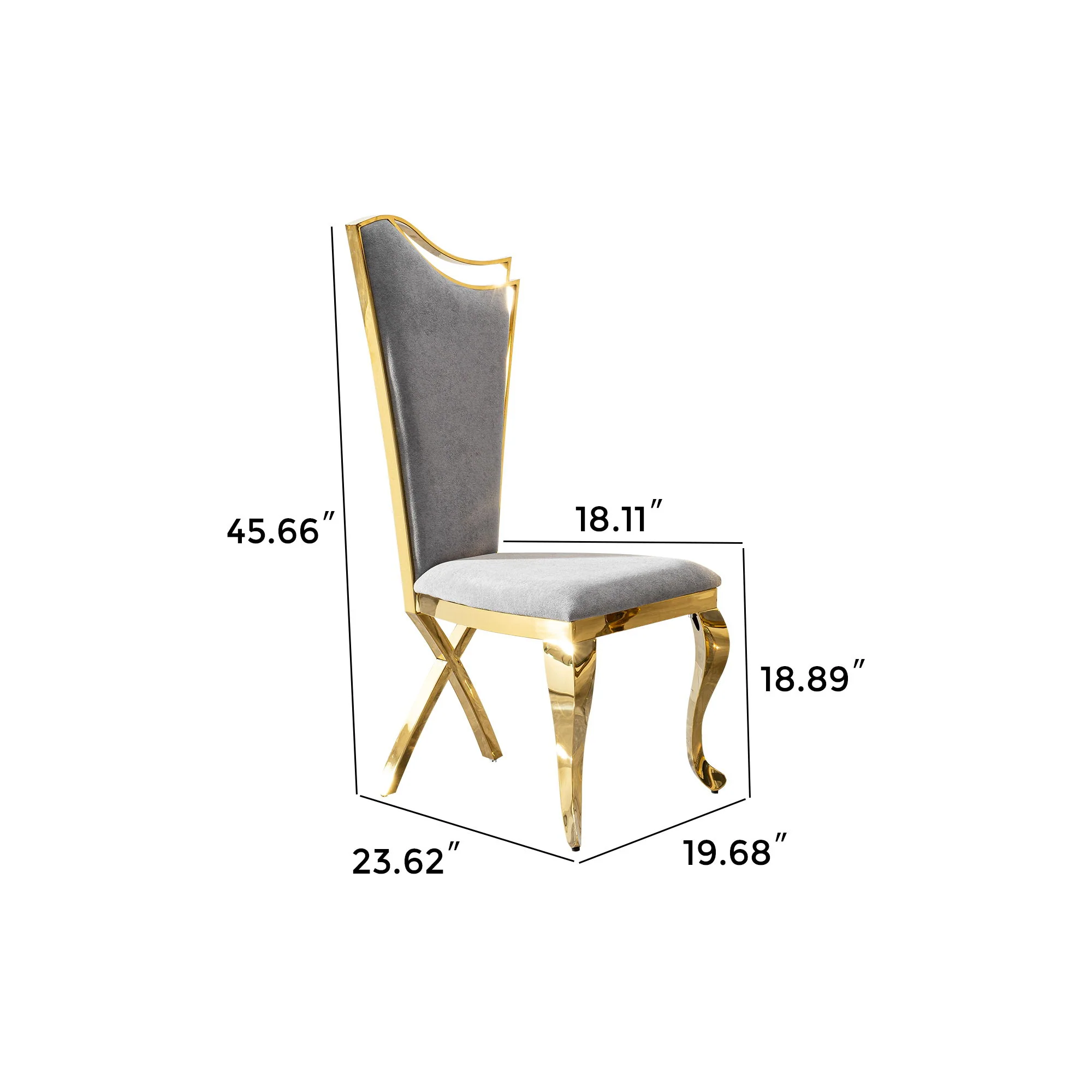 Gorgeous Streamlined High Back Fabric Stainless Steel Dining Chair (Set of 2) - Gold / Gray - Image 6