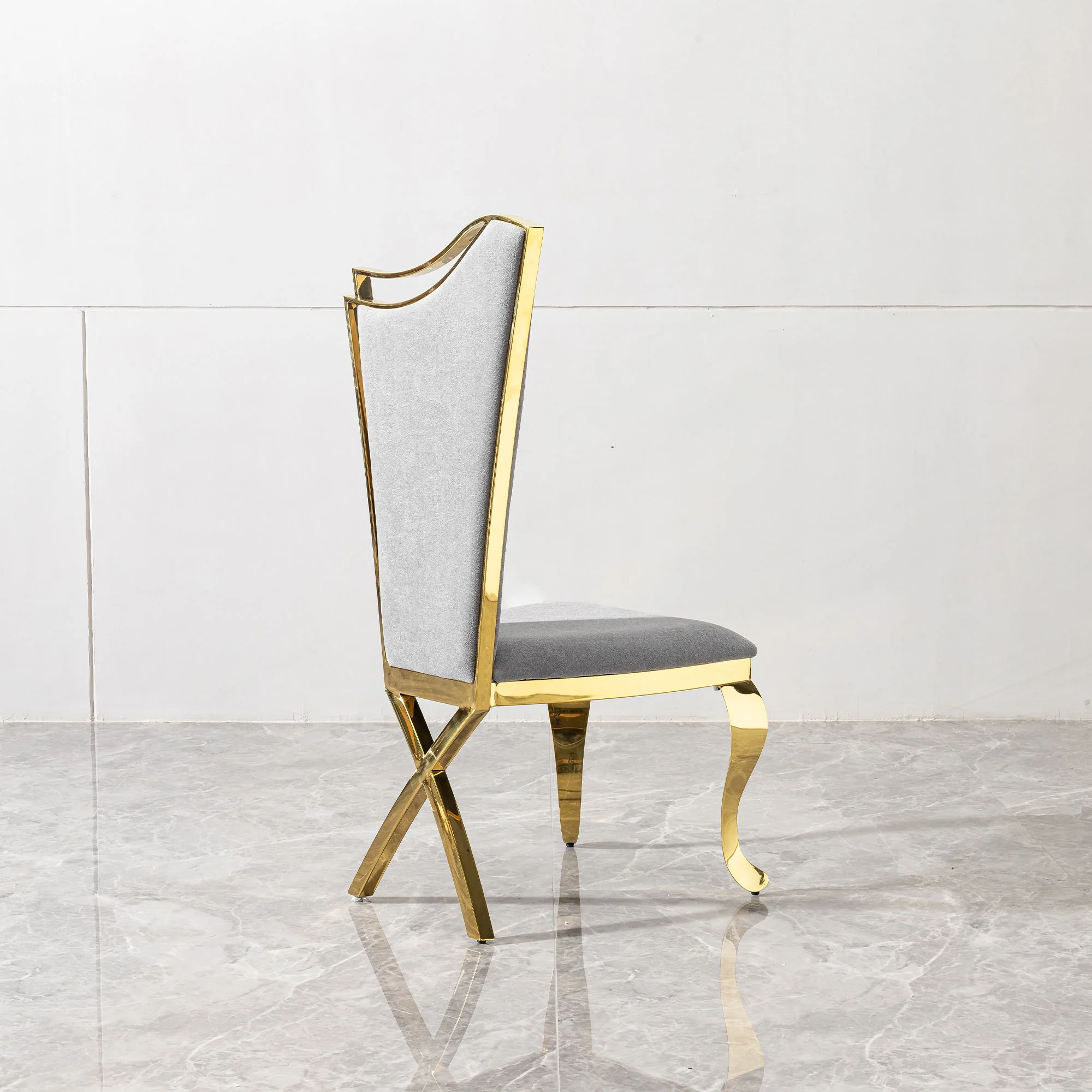 Gorgeous Streamlined High Back Fabric Stainless Steel Dining Chair (Set of 2) - Gold / Gray - Image 7
