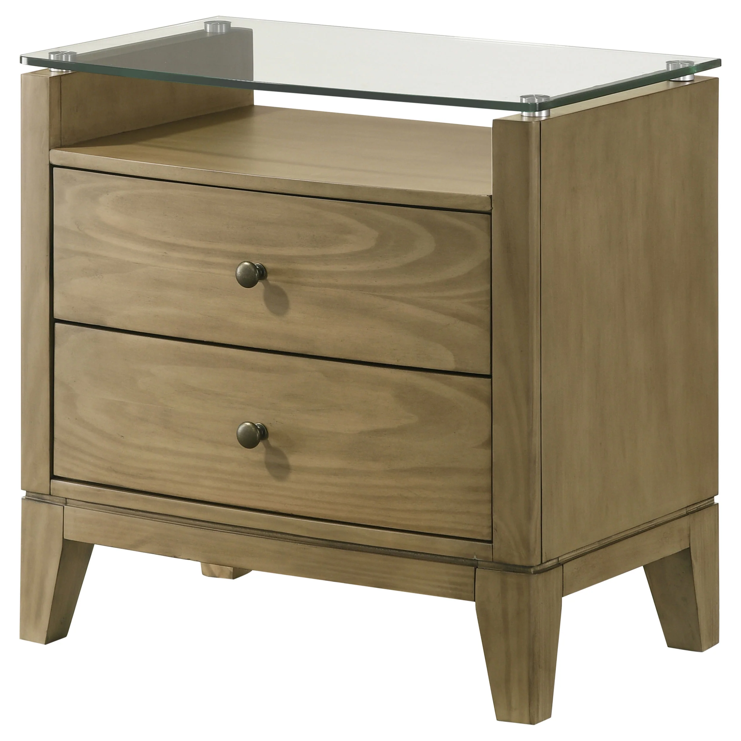 Granada 2-Drawer Glass Top Nightstand Natural Pine - Image 5
