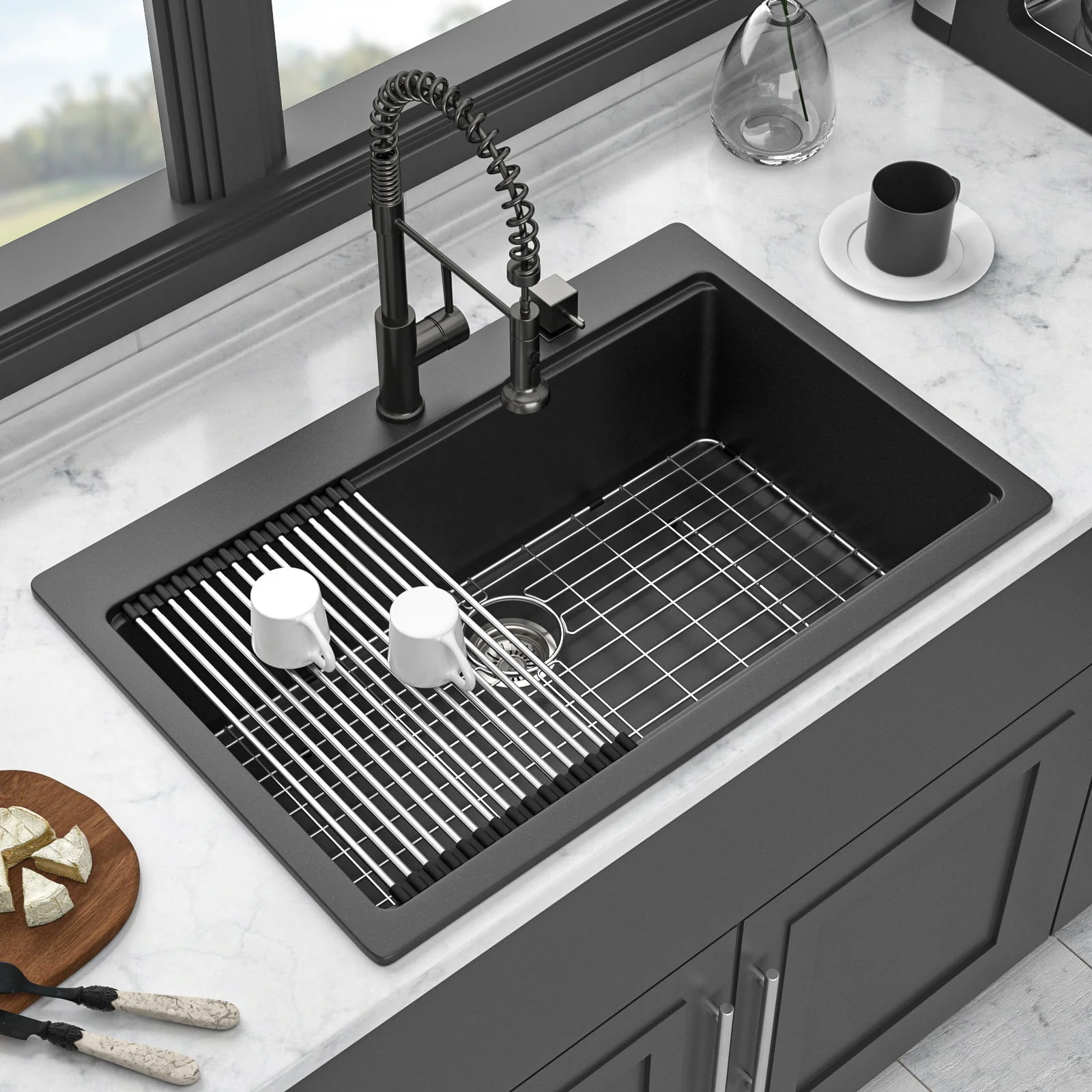 Granite Composite Quartz Kitchen Sink With Workstation Features And Drop In Design - Image 7