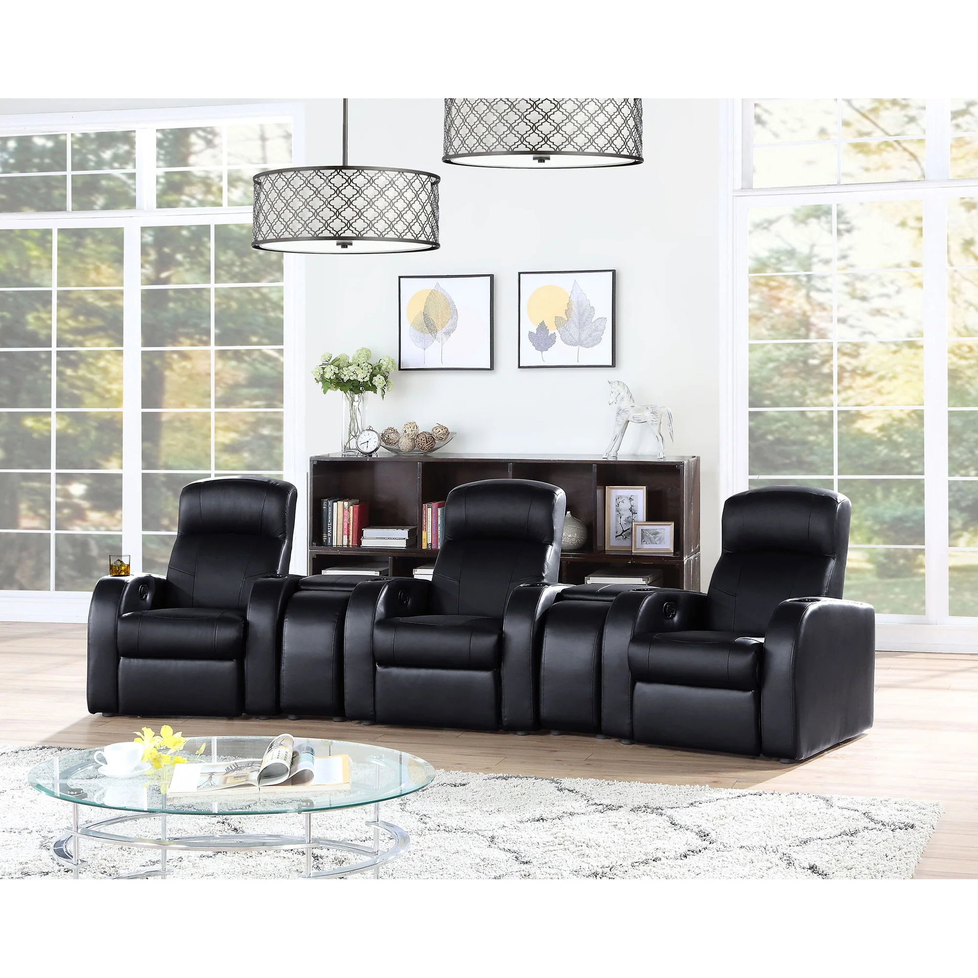 Greenfield - 3 Seater Home Theater With 2 Wedge Consoles - Black - Image 7