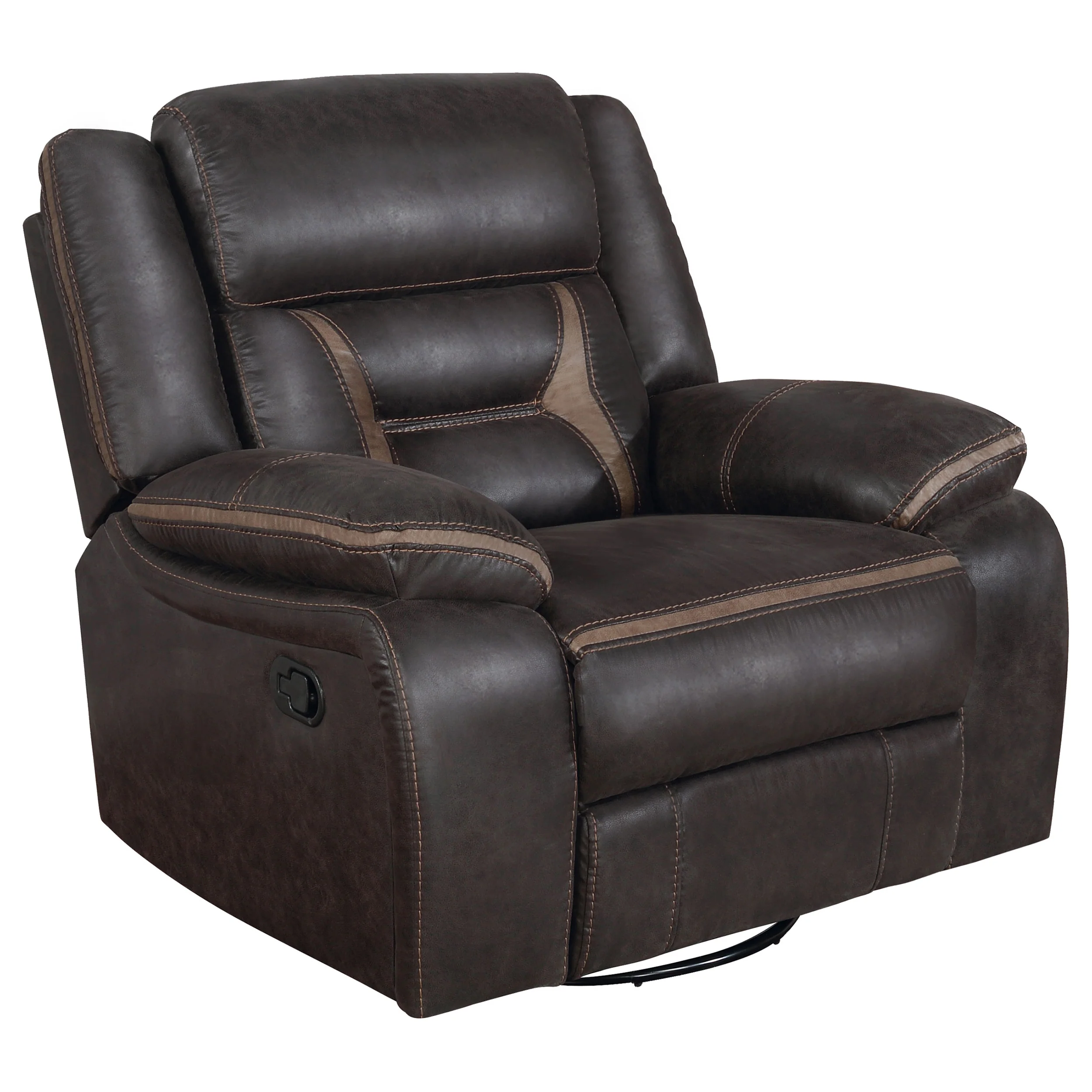 Greer Upholstered Swivel Glider Recliner Chair in Brown