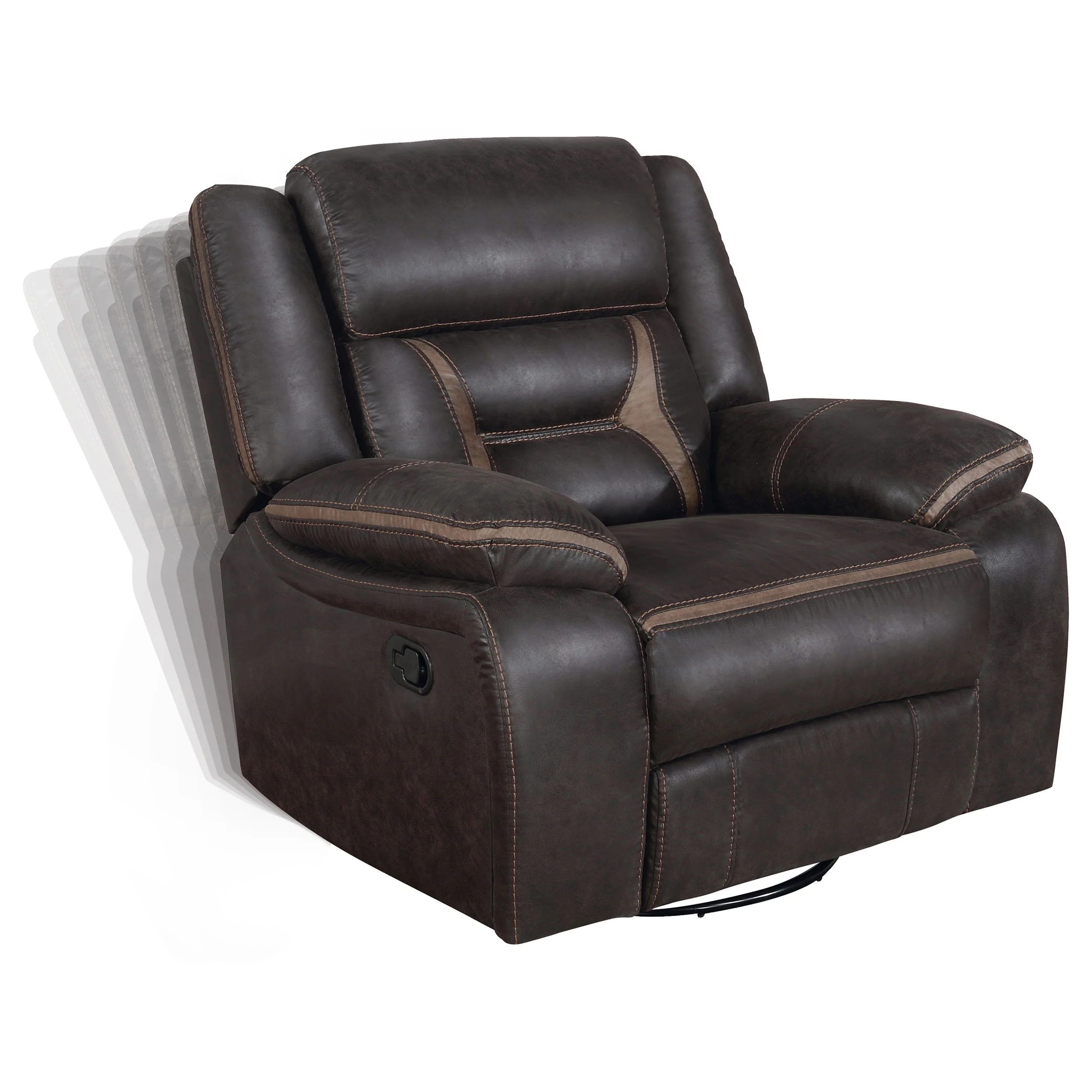 Greer Upholstered Swivel Glider Recliner Chair in Brown - Image 2