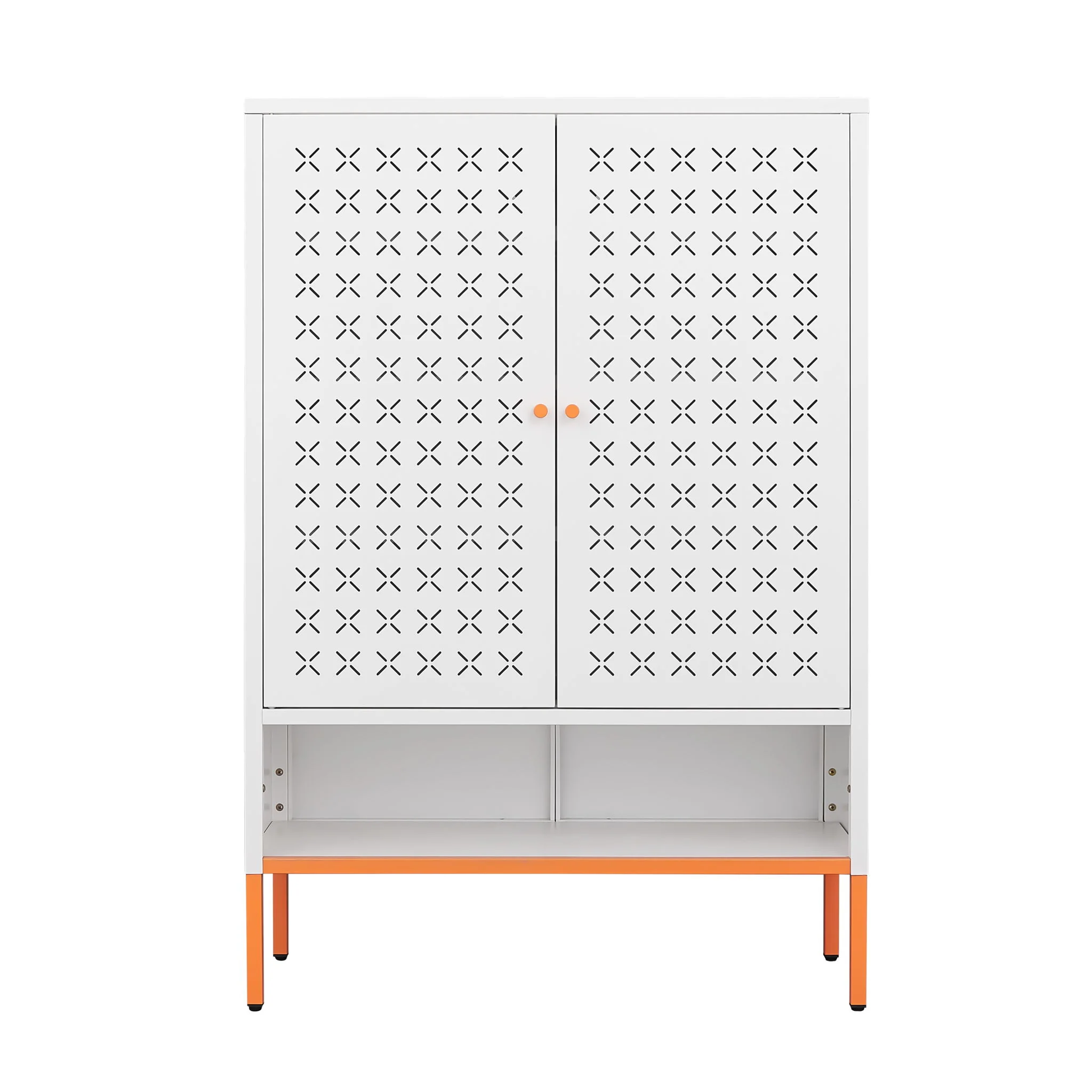 Grid Double Door Shoe Cabinet With Adjustable Compartments And Moisture-Proof Design In Metal - Image 4