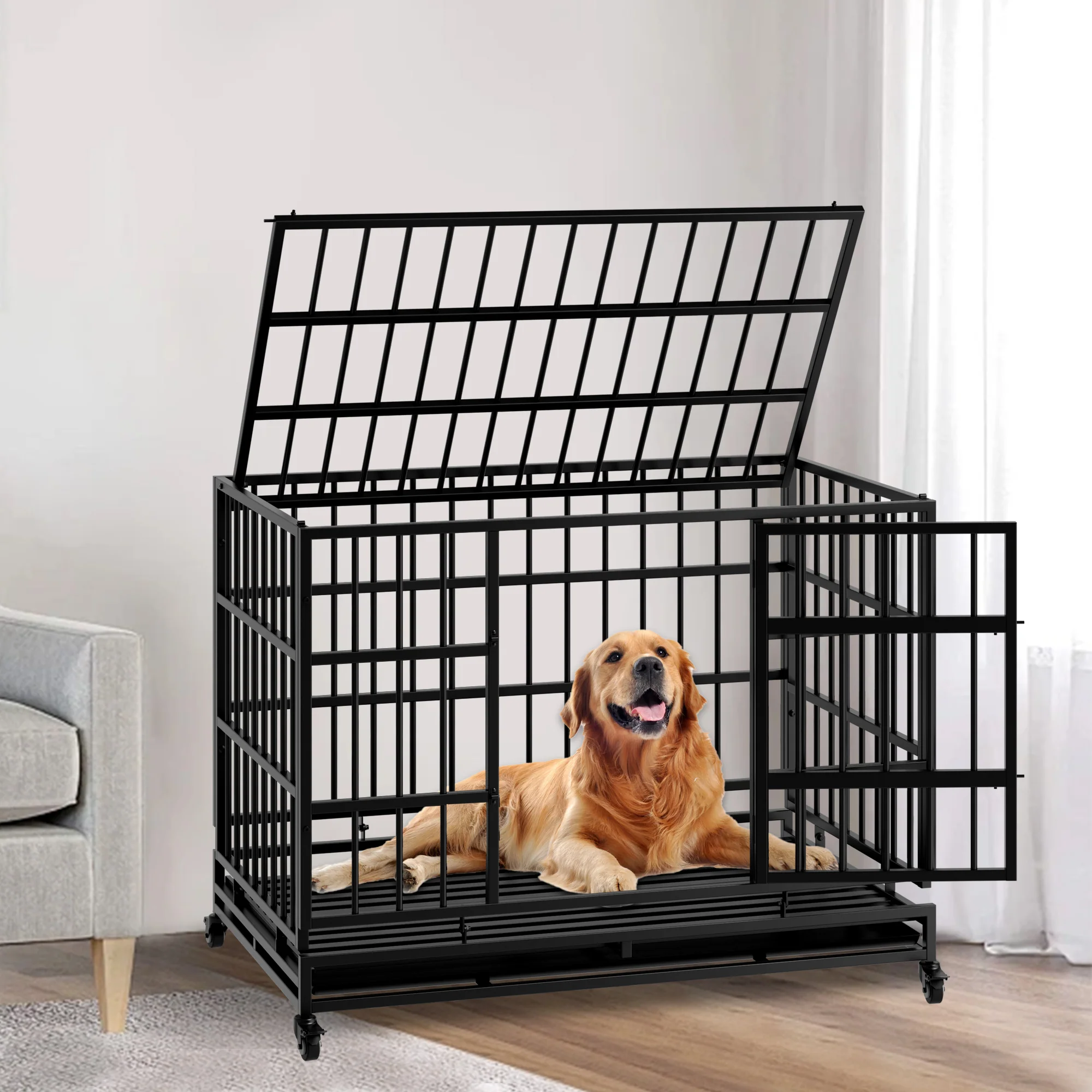 Grizzly 48-Inch Heavy Duty Indestructible Dog Crate with Rust-Resistant Coating - Image 2
