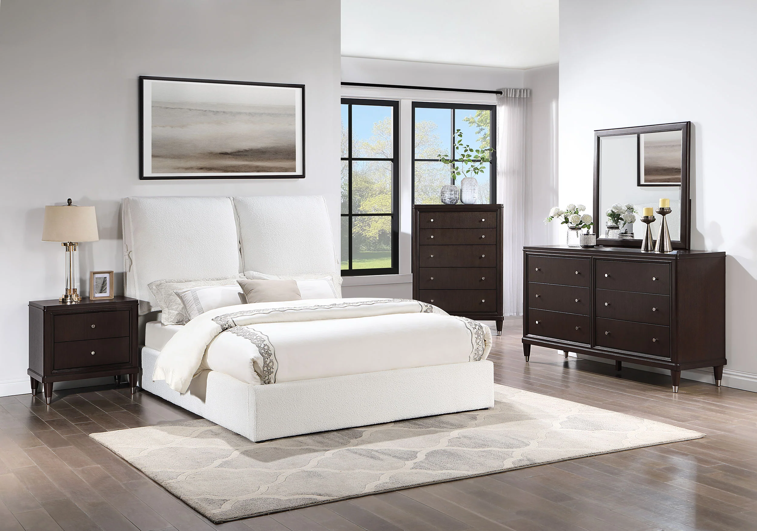 Gwendoline Upholstered Queen Panel Bed, White Bouclé - Image 14