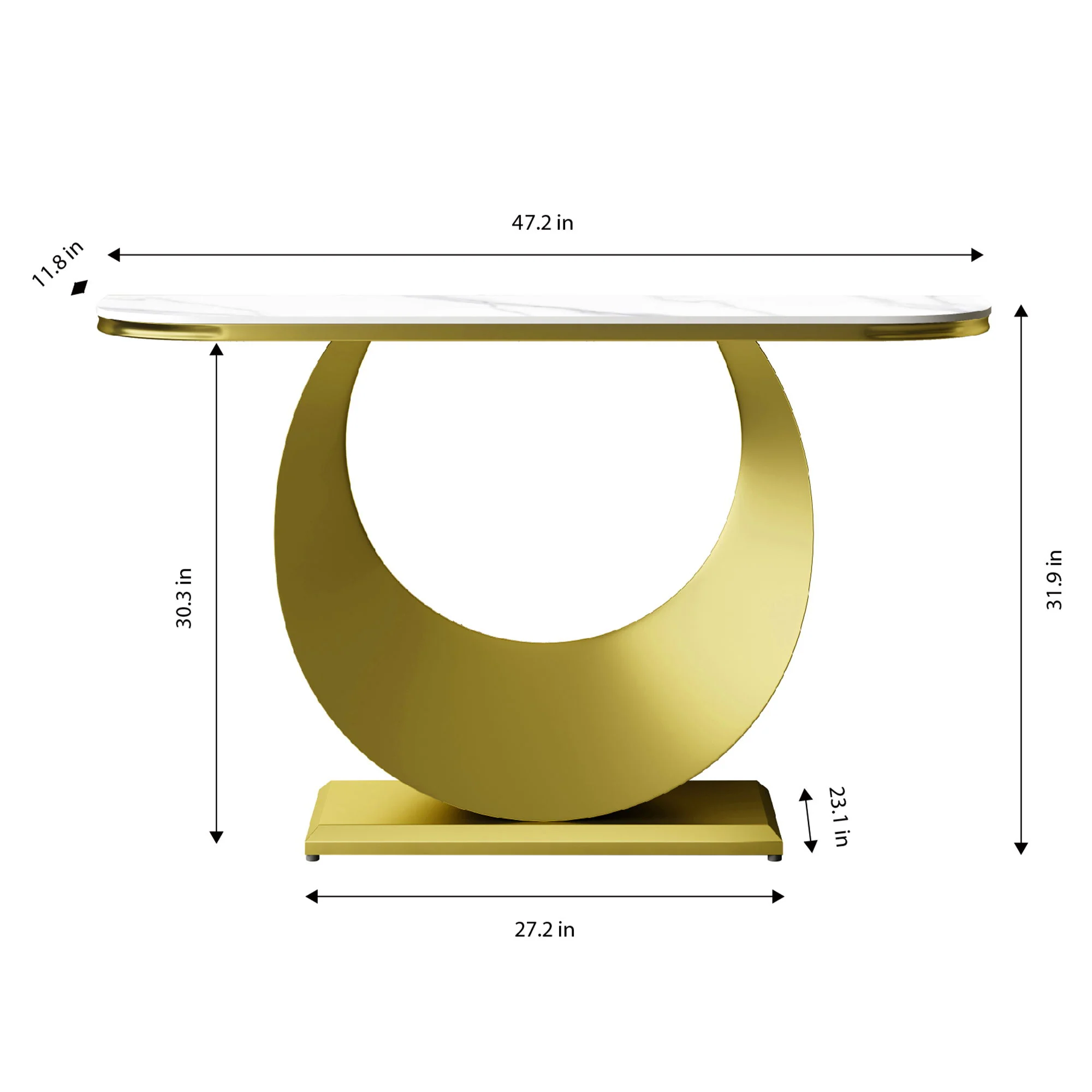 Half Console Table For Hallway - Gold / White - Image 4