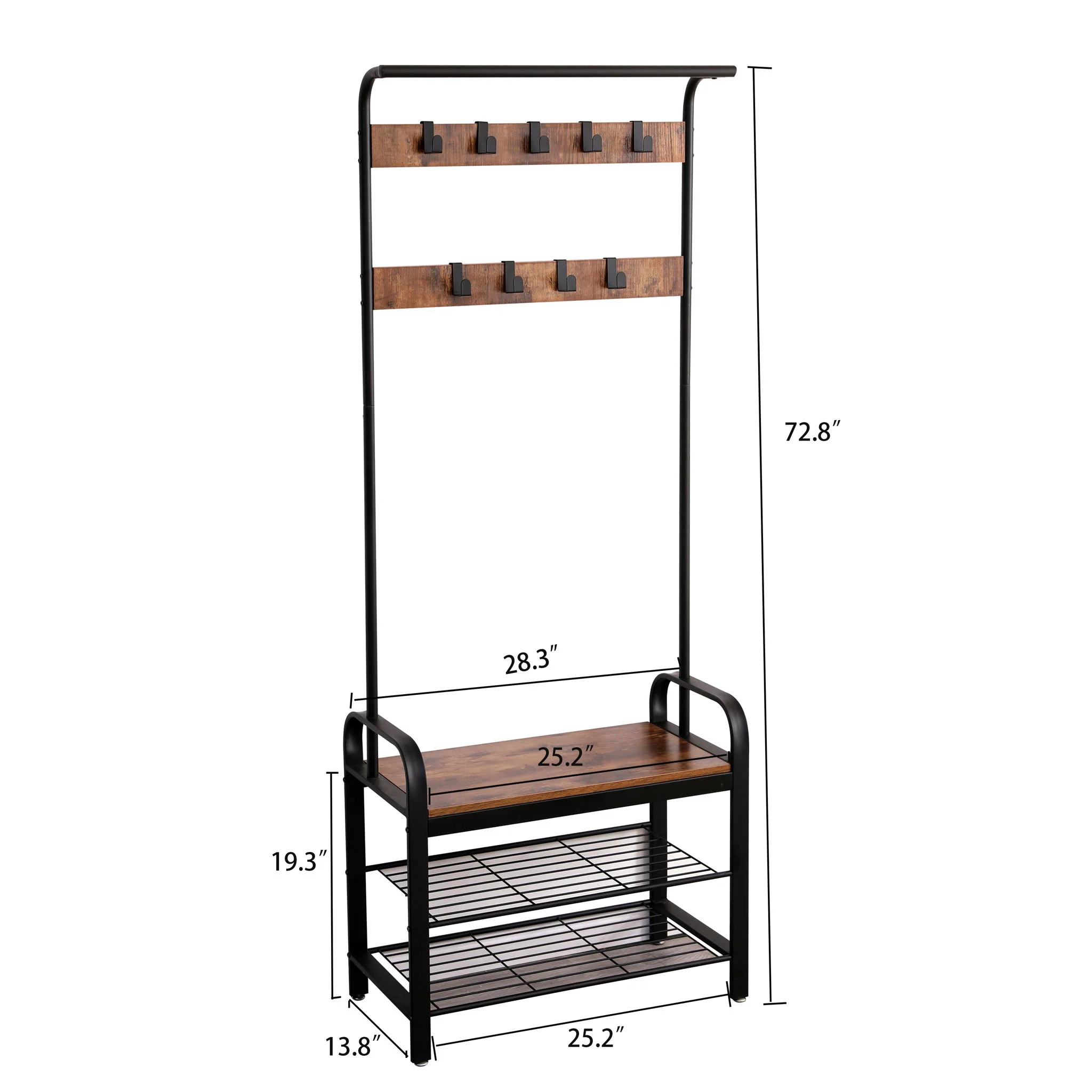 Hall Tree With Shoe Bench For Entryway With 9 Removable Hooks - Image 3