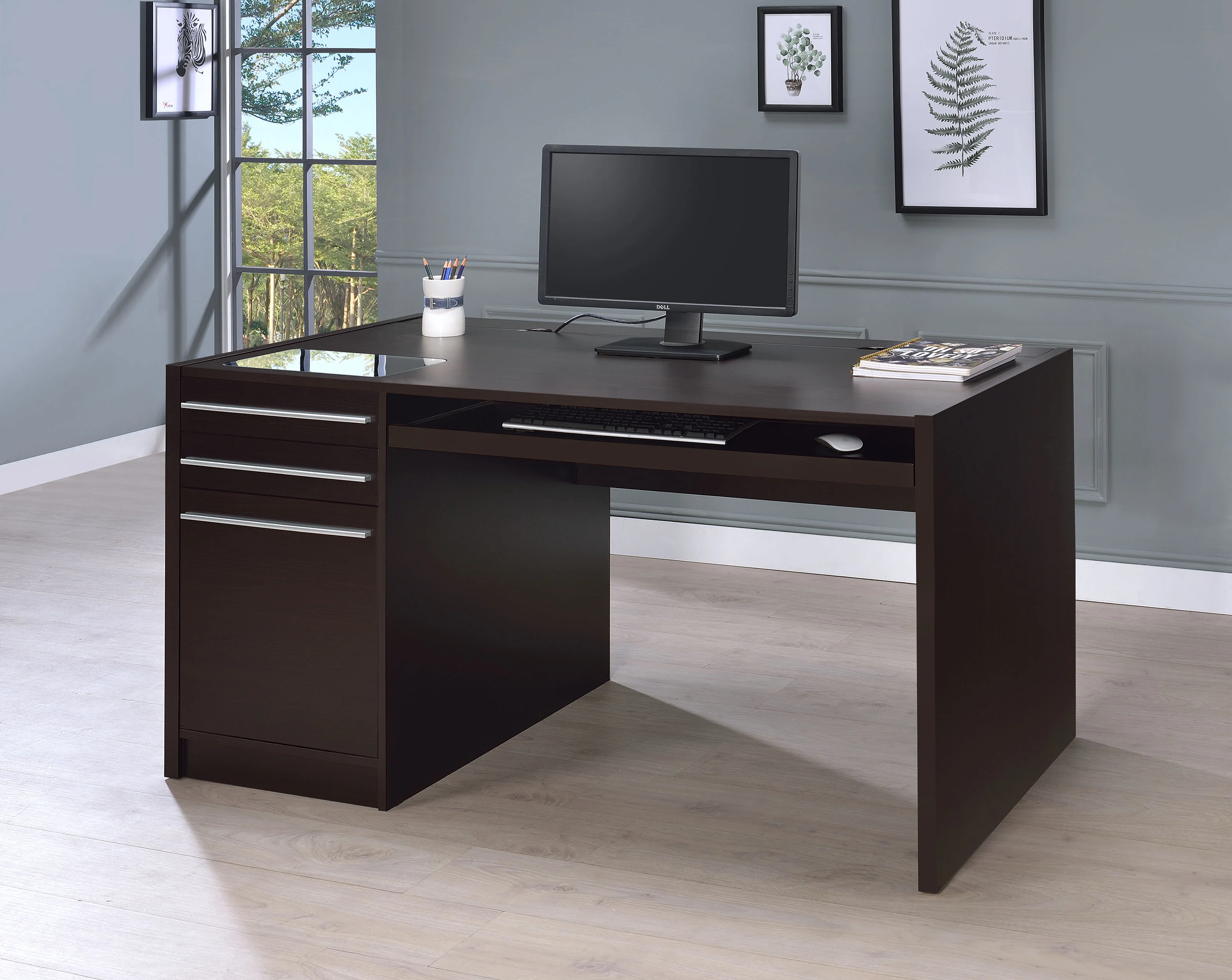 Halston 60-Inch 3-Drawer Office Computer Desk Cappuccino - Image 5