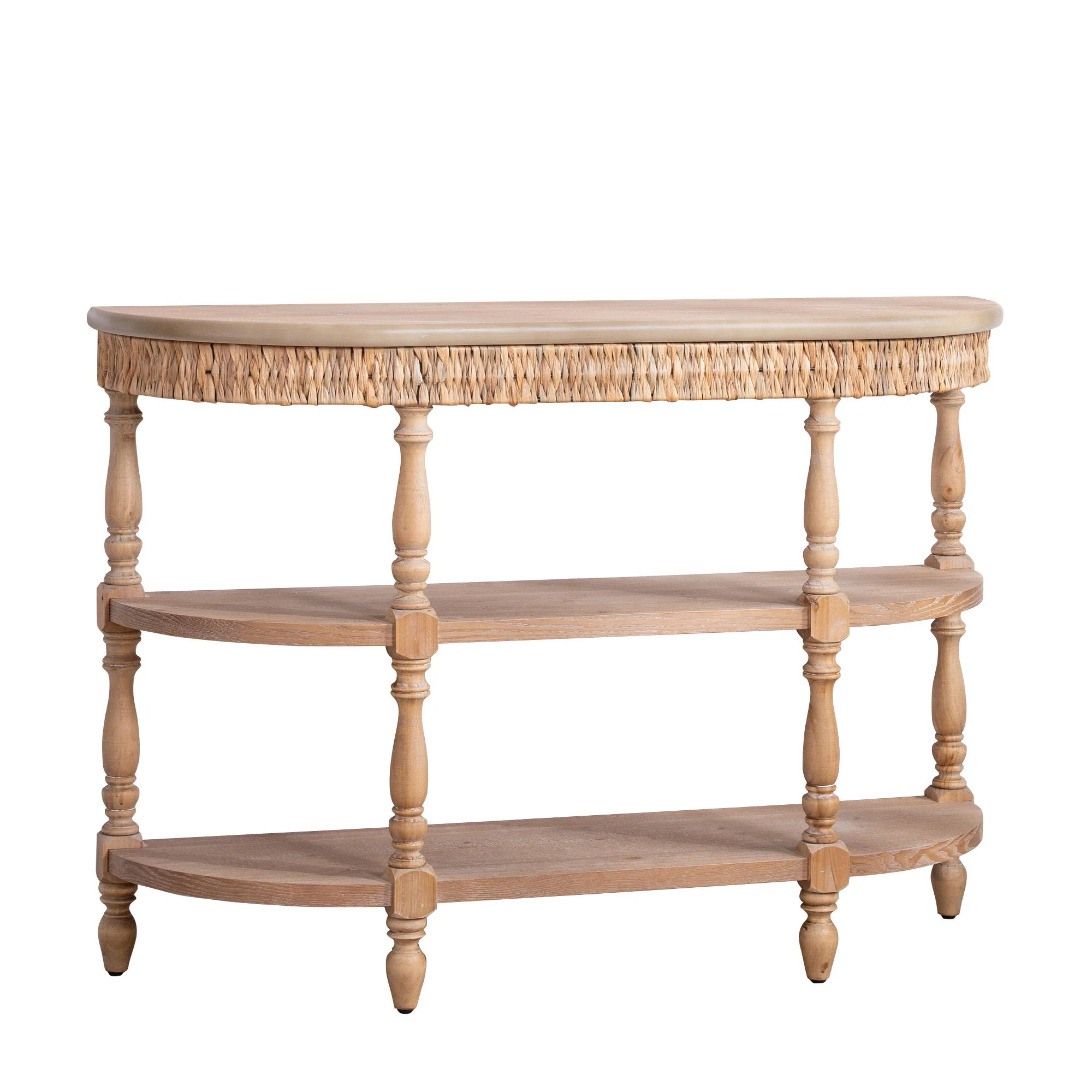 Handcrafted Console Table With Hand Woven Trim, 3 Tier Storage Shelves - Natural - Image 8