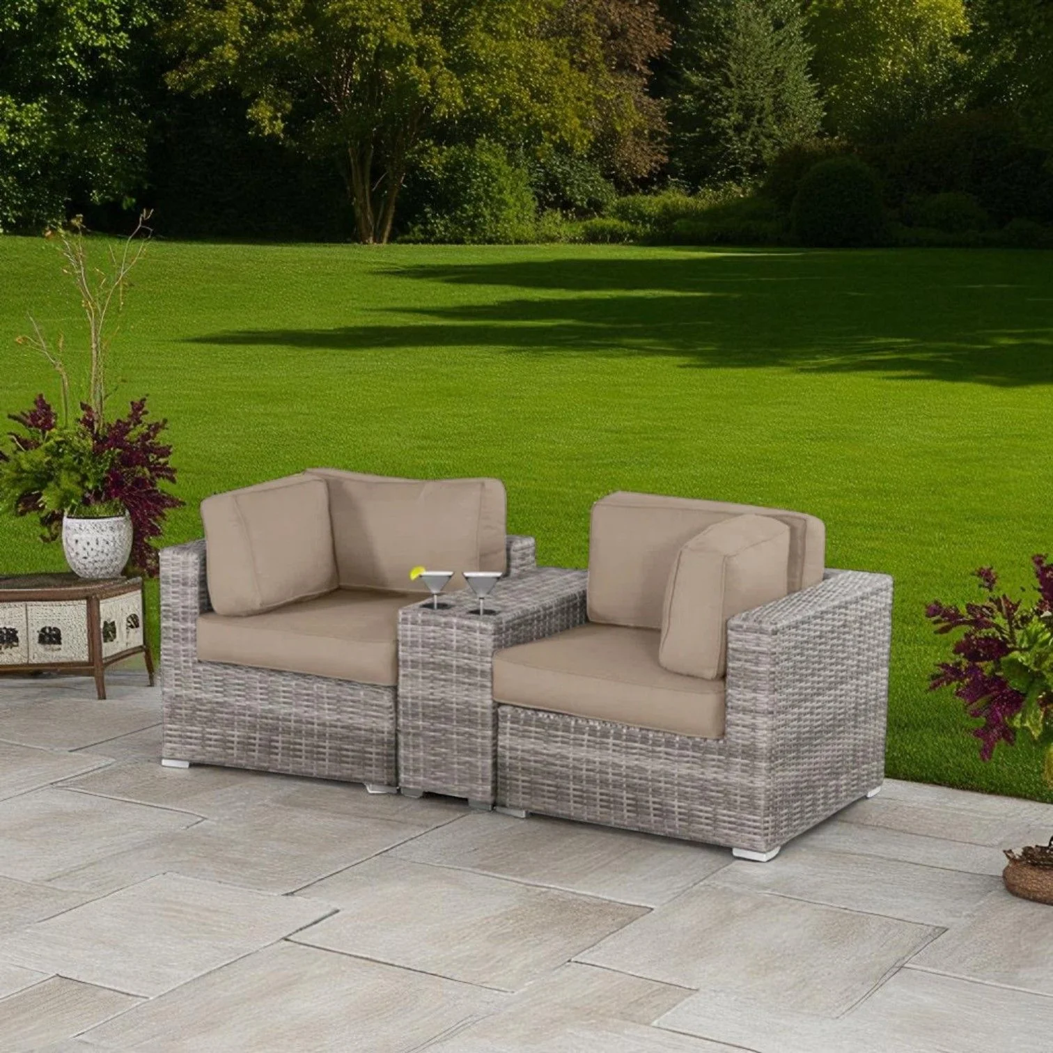 Handcrafted Outdoor Loveseat With Wicker Seating - Image 7