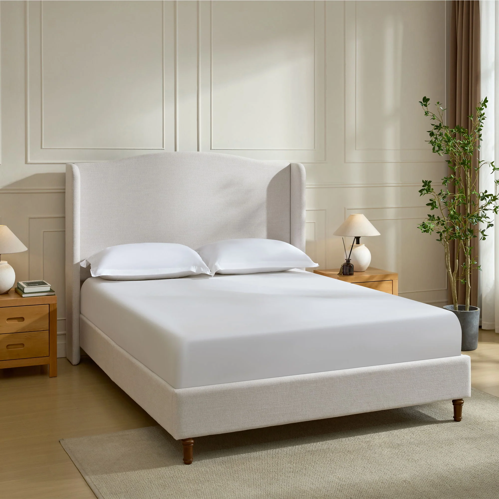 Hannah - Upholstered Wingback Bed Size / Tall Headboard Upholstered King Bed / Premium Textured Look / Minimalist Designs / No Box Spring Needed - Image 5