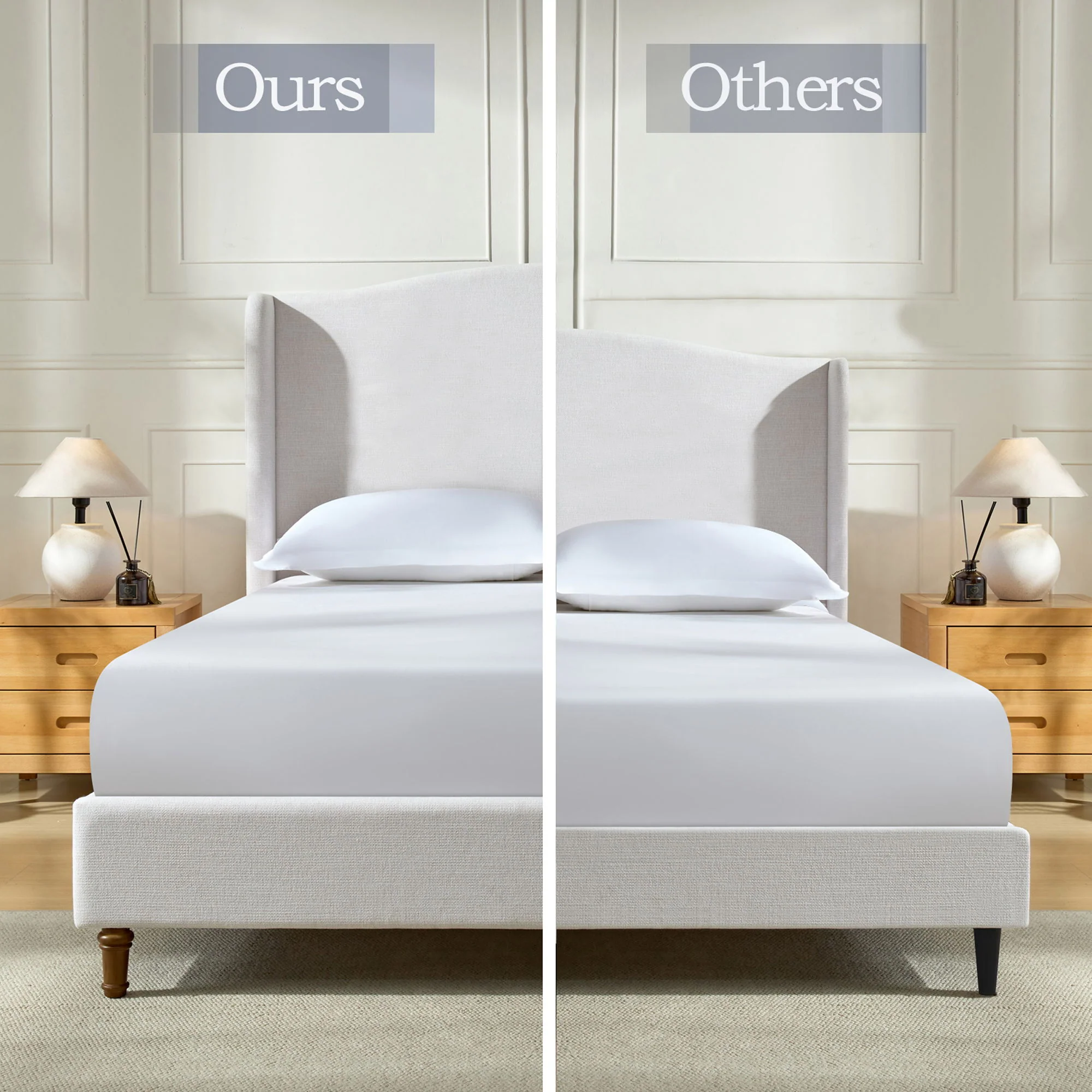 Hannah - Upholstered Wingback Bed Size / Tall Headboard Upholstered King Bed / Premium Textured Look / Minimalist Designs / No Box Spring Needed - Image 6