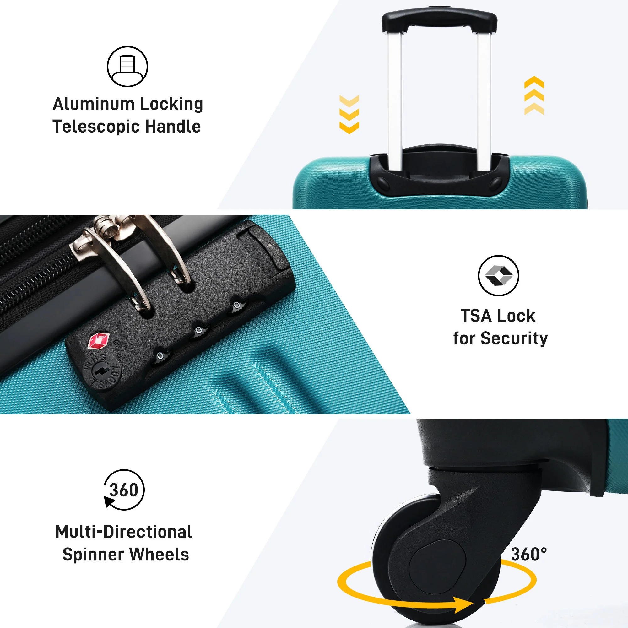 Hardshell Luggage Sets 3 Pieces Spinner Suitcase With Tsa Lock Lightweight 20" 24" 28" - Antique Blue Green - Image 2