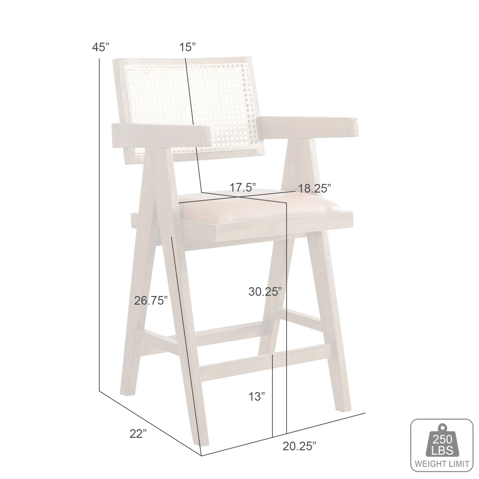 Harley - Nutmeg Brown Solid Wood And Rattan Upholstered 30" Bar Height Barstool - Image 10