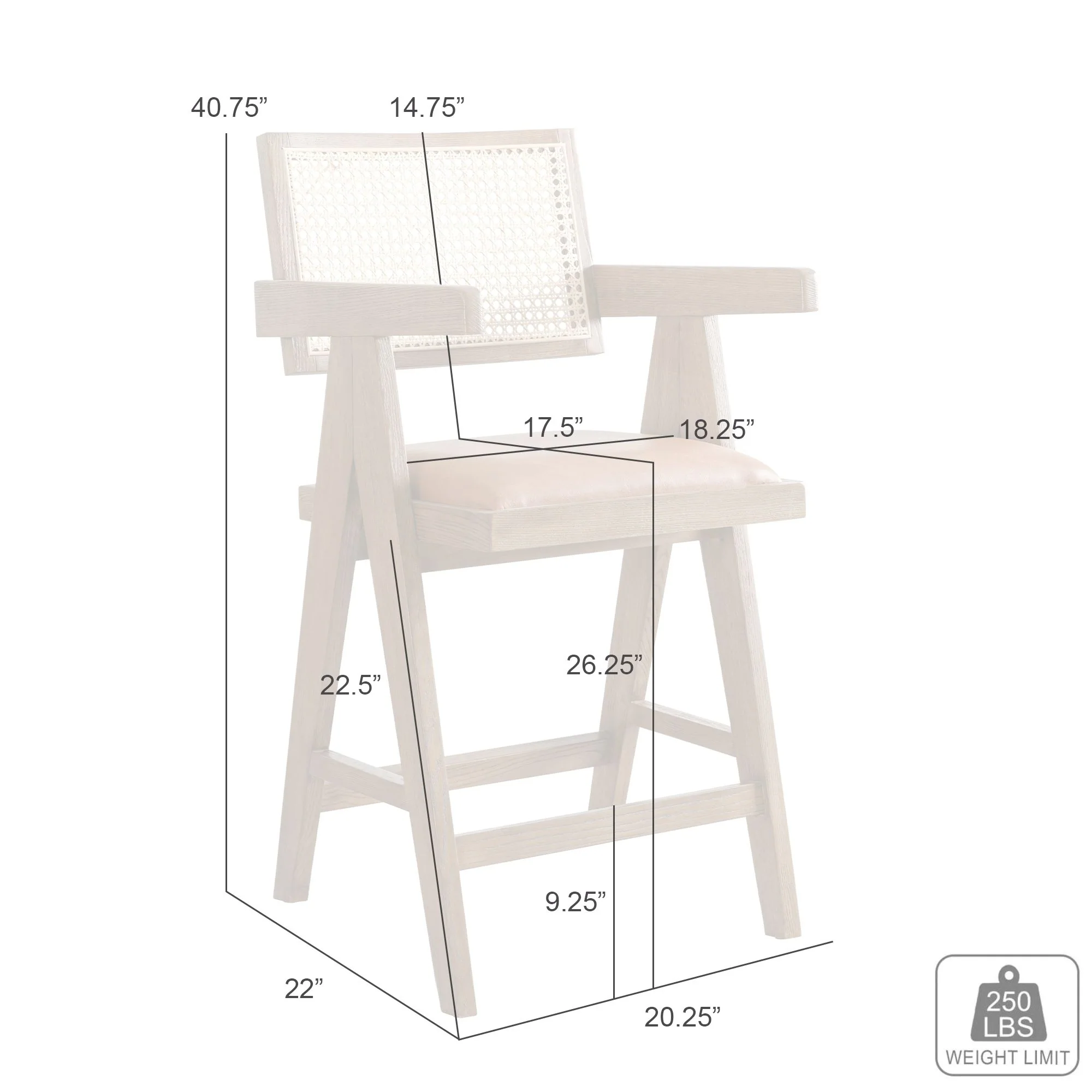 Harley - Nutmeg Brown Solid Wood And Rattan Upholstered 26" Counter Height Barstool - Image 10