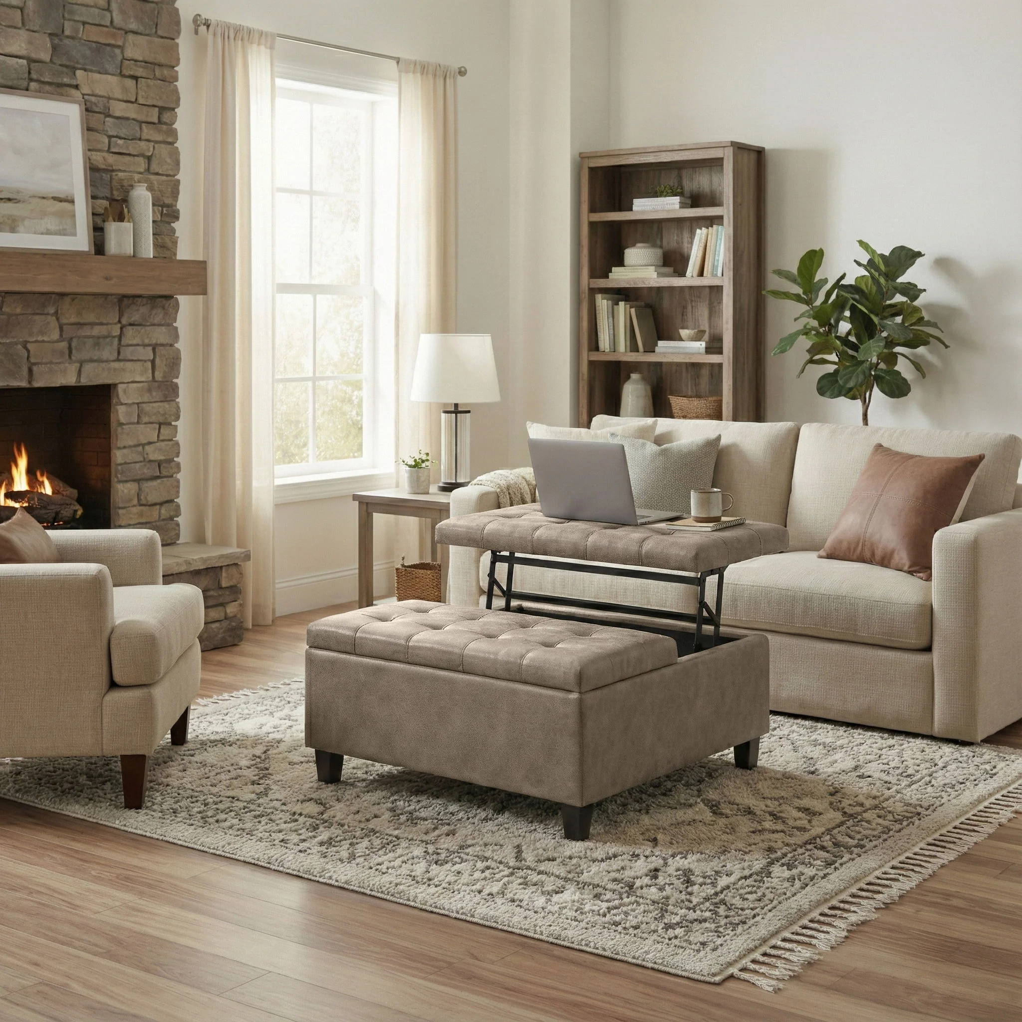Harrison - Square Coffee Table Ottoman - Brown - Image 6