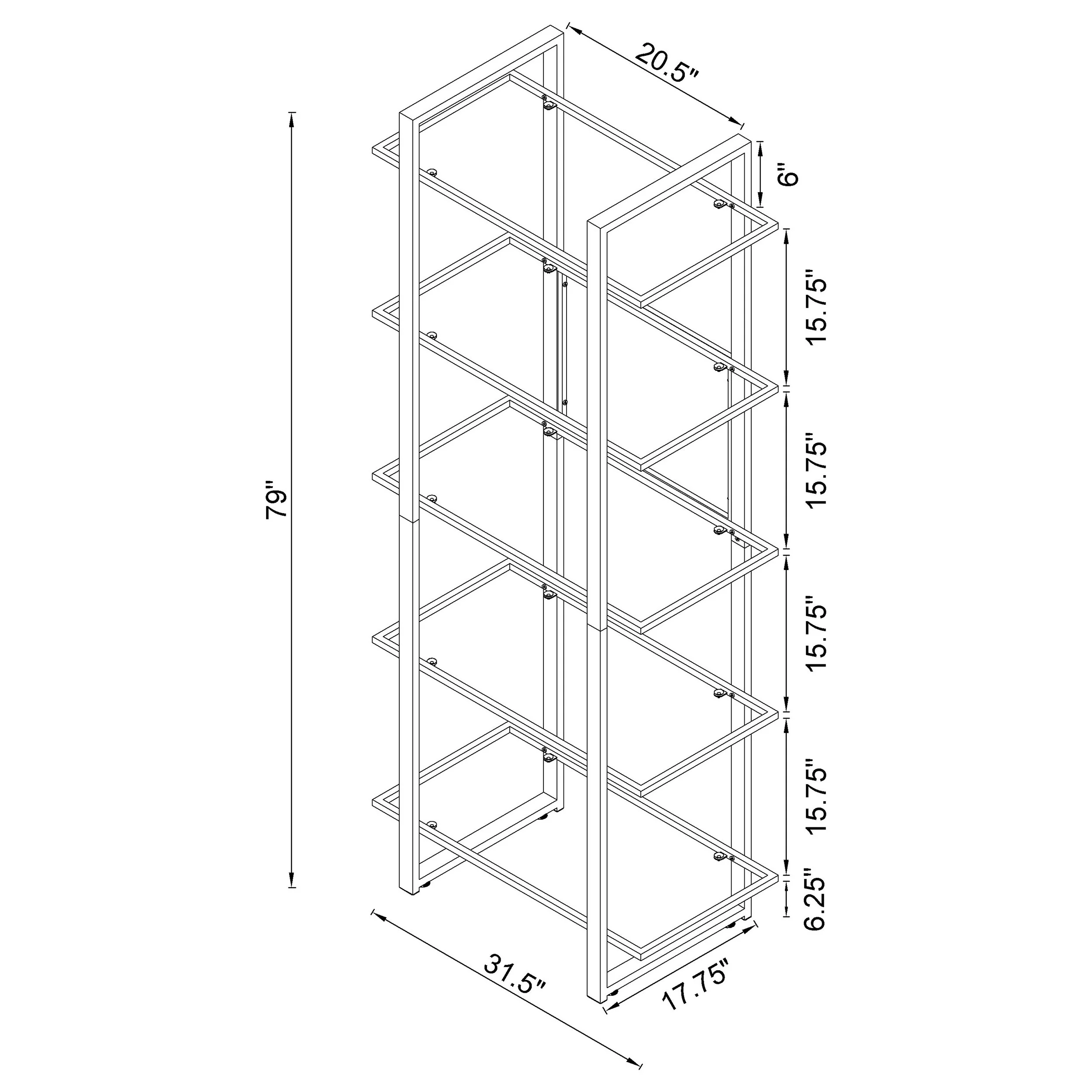Hartford 79-Inch 5-Shelf Glass Bookshelf, Chrome - Image 7
