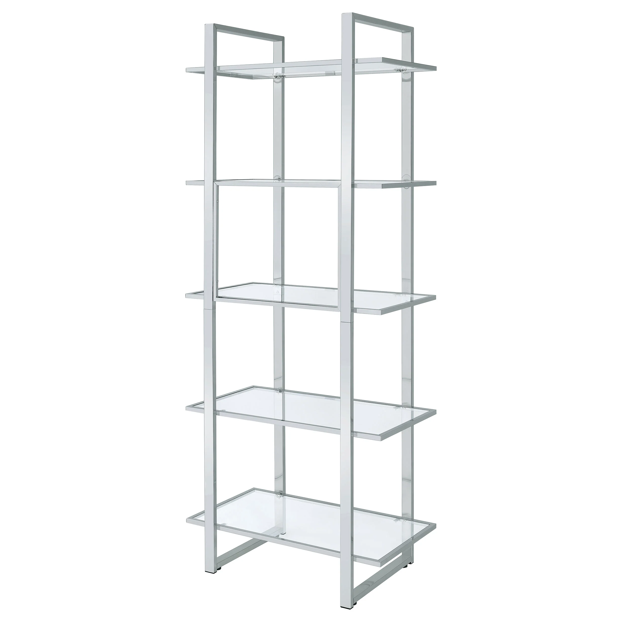 Hartford 79-Inch 5-Shelf Glass Bookshelf, Chrome - Image 8