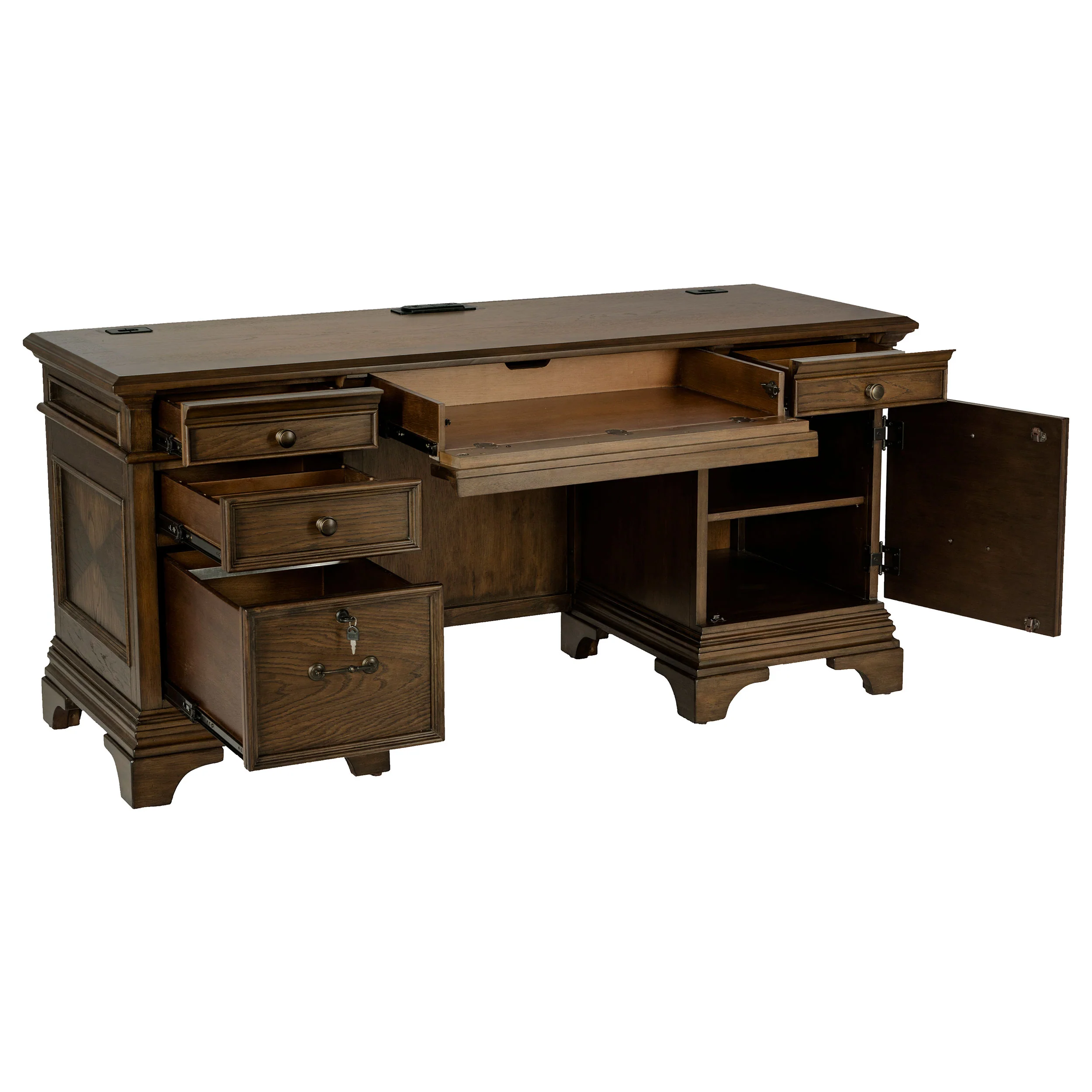 Hartshill 66-inch 5-Drawer Credenza Desk Burnished Oak - Image 4