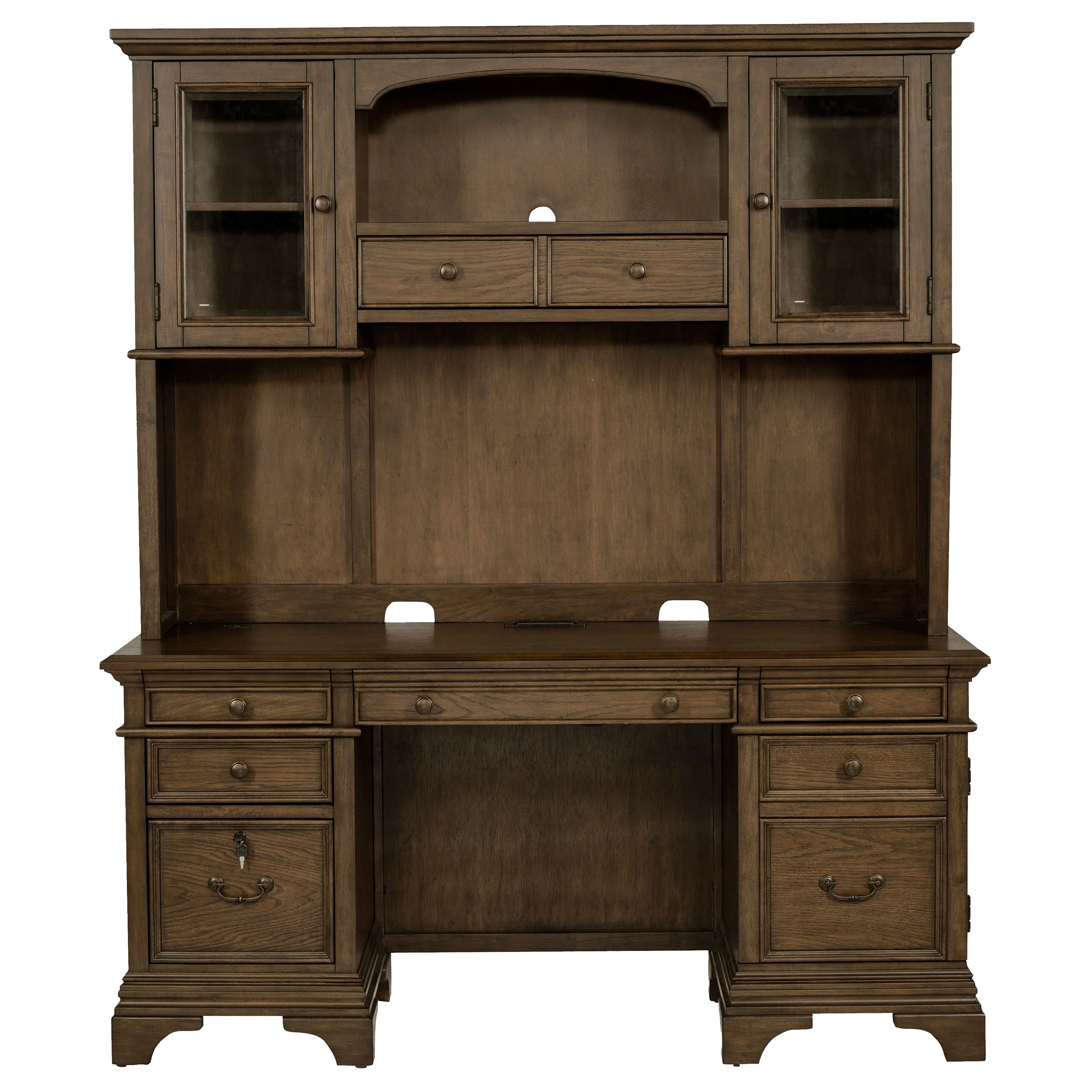 Hartshill 66-inch 5-Drawer Credenza with Hutch Burnished Oak - Image 4
