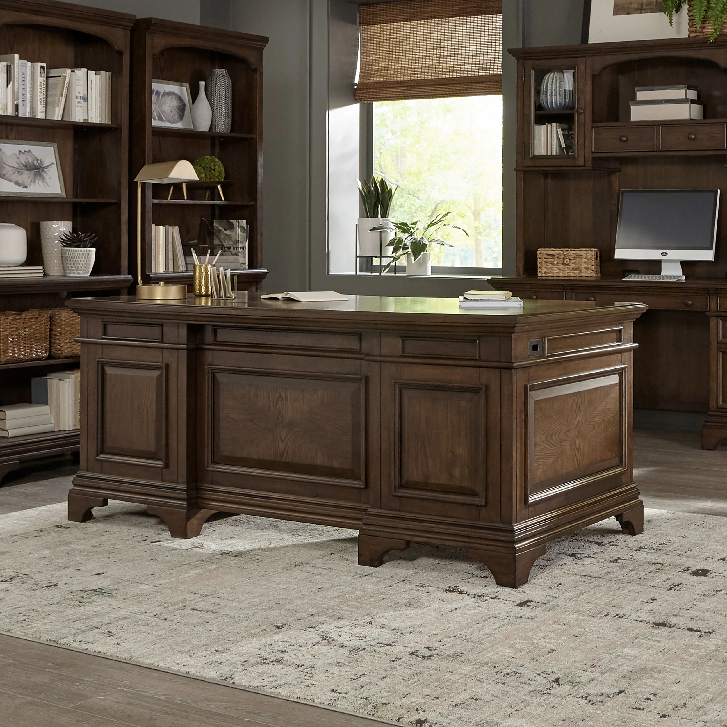 Hartshill 72-Inch 7-Drawer Executive Desk Burnished Oak - Image 5