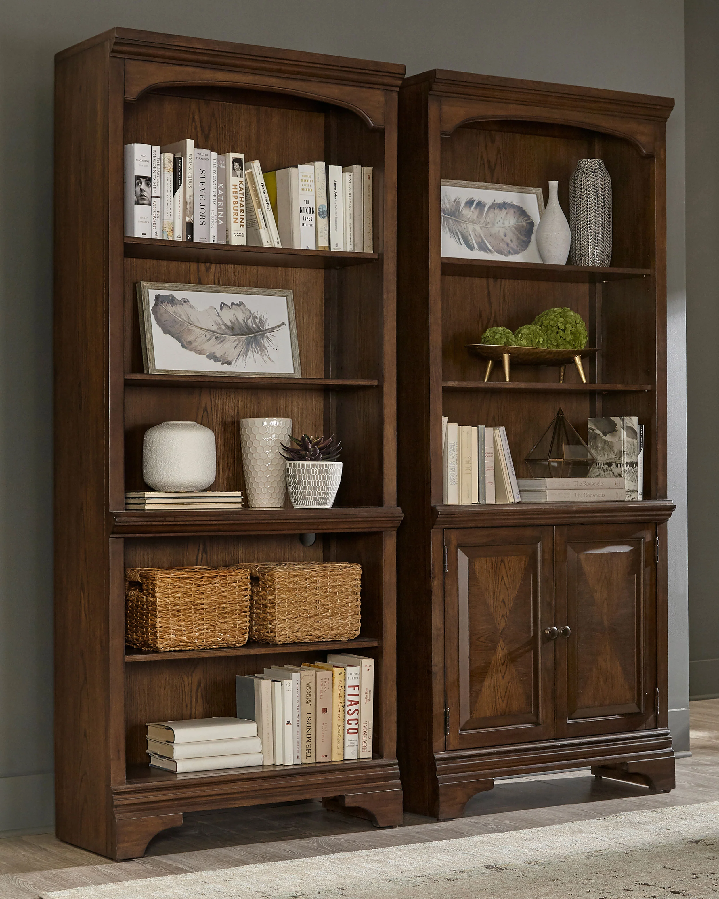 Hartshill 78-inch 3-Shelf Cabinet Bookcase Burnished Oak - Image 8