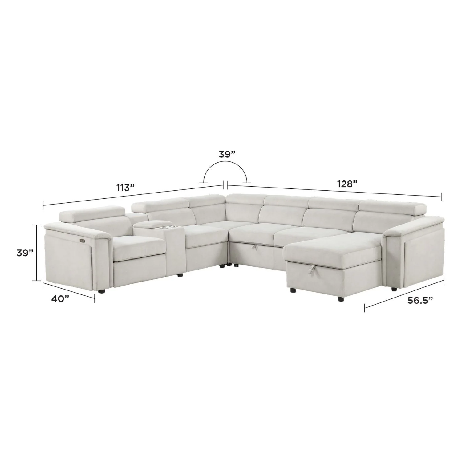 Harvey - Power Recliner Sectional Sleeper - Beige - Image 4