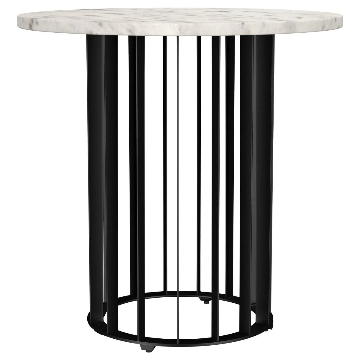 Haven Round White Marble Top End Table with Black Iron Base