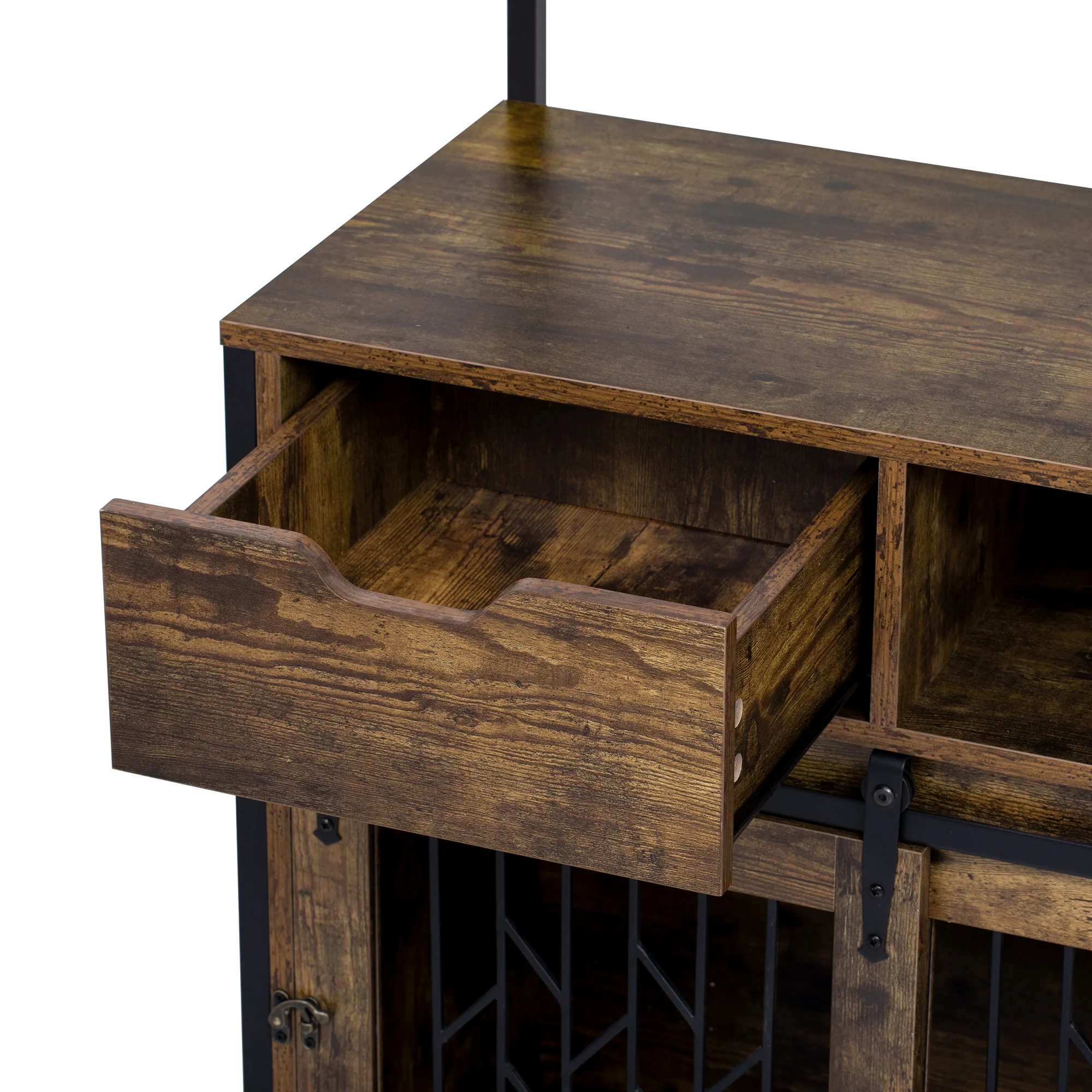Hawthorne 59-Inch Pet-Friendly Furniture Hutch with Power Outlets and Sliding Dog Crate - Image 12