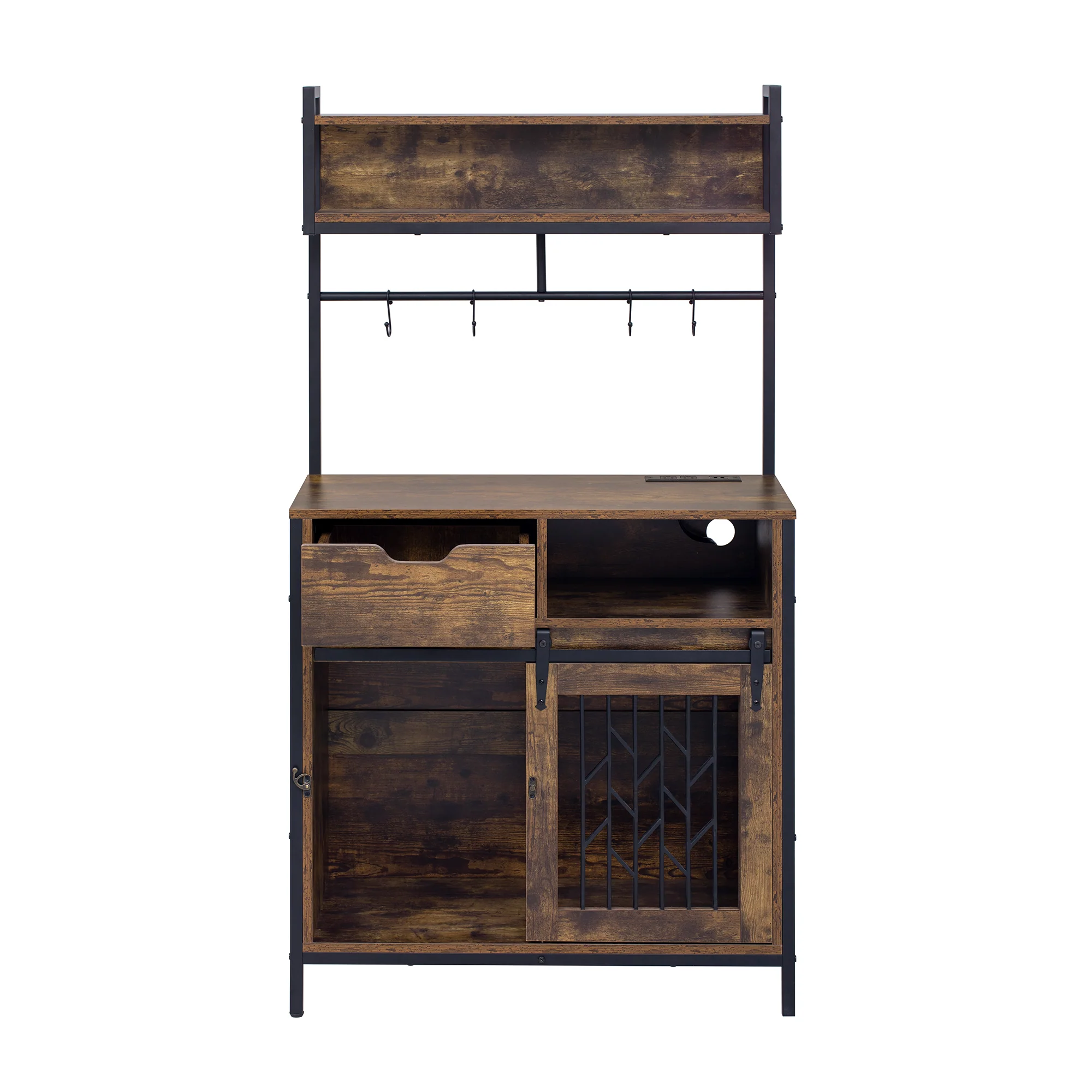 Hawthorne 59-Inch Pet-Friendly Furniture Hutch with Power Outlets and Sliding Dog Crate - Image 6