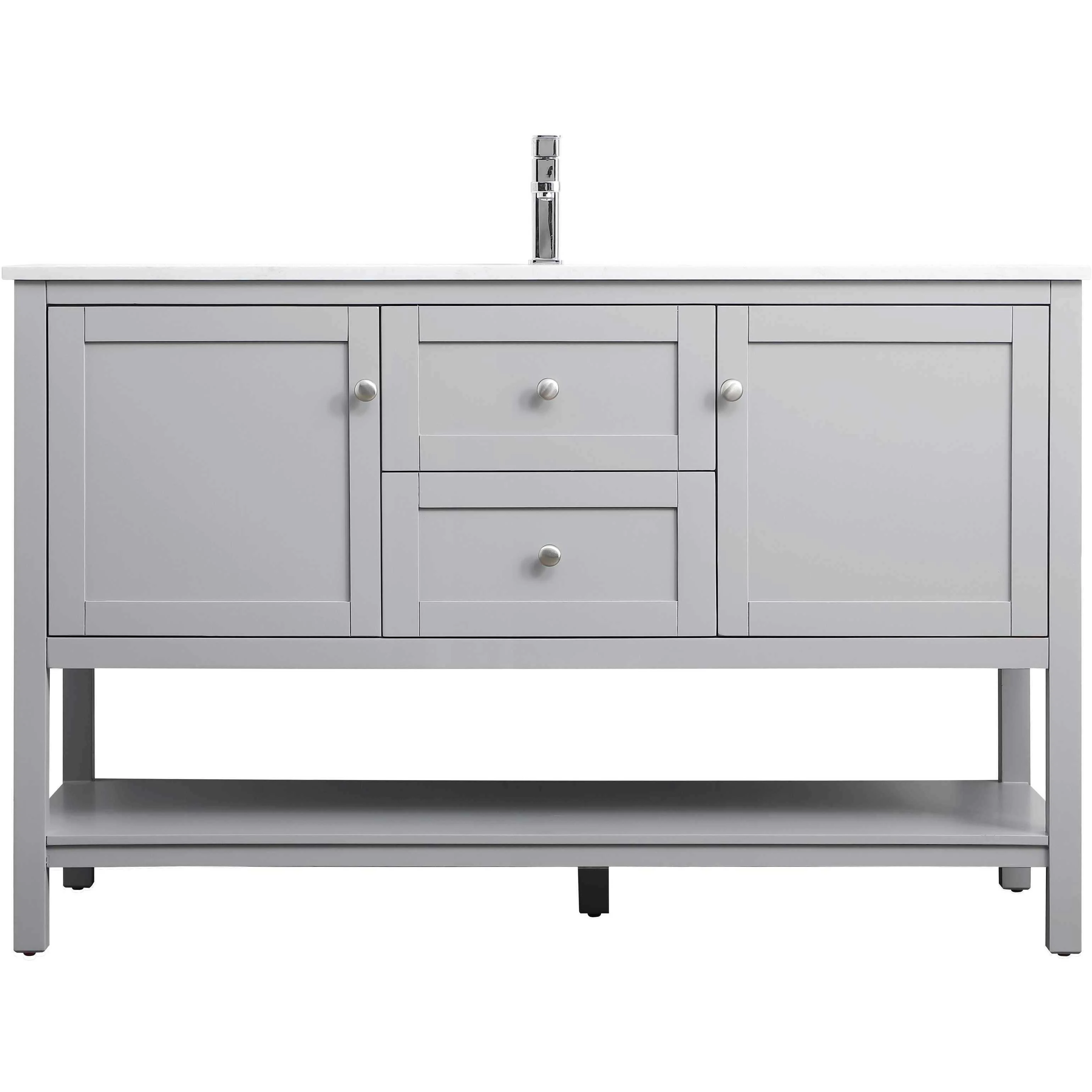 Heath 54 Inch Grey Double Sink Vanity with Marble Top - Image 9