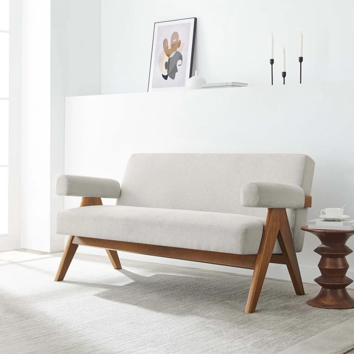 Heathered Fabric Upholstered Loveseat 59 Inch - Image 6