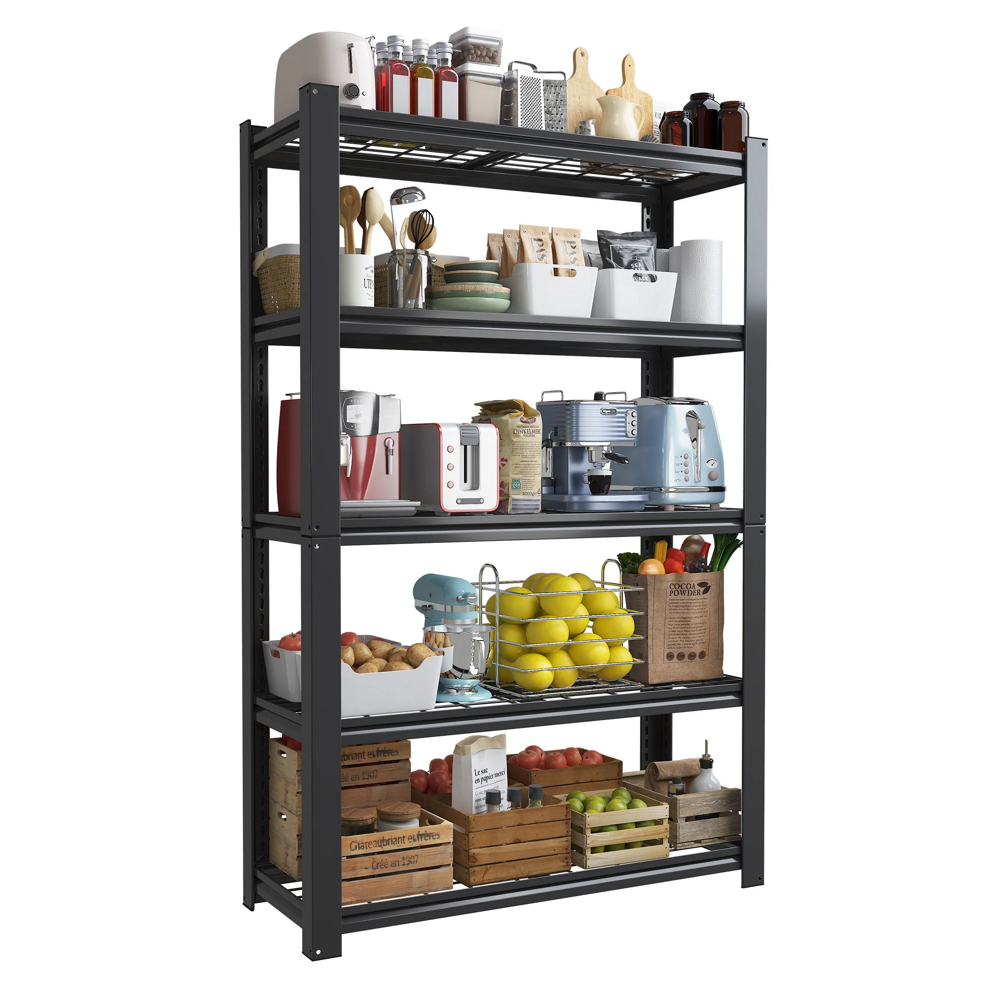 Heavy Duty 5 Tier Adjustable Metal Mesh Storage Rack With 2000 Lbs Capacity - Brushed Nickel - Image 6
